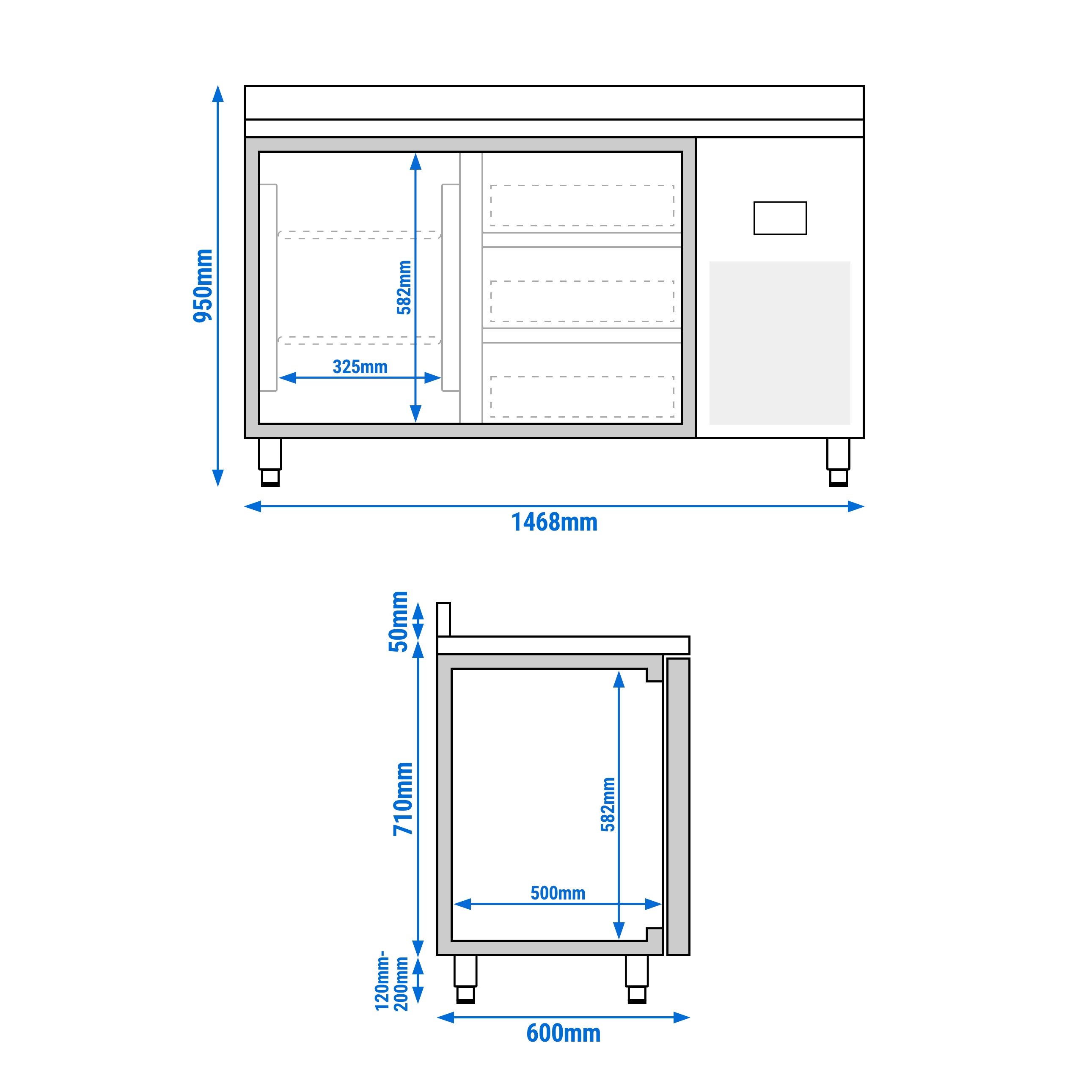 Table réfrigérée Premium PLUS - 1468 x 600 mm - avec 1 porte - 3 tiroirs - avec dosseret