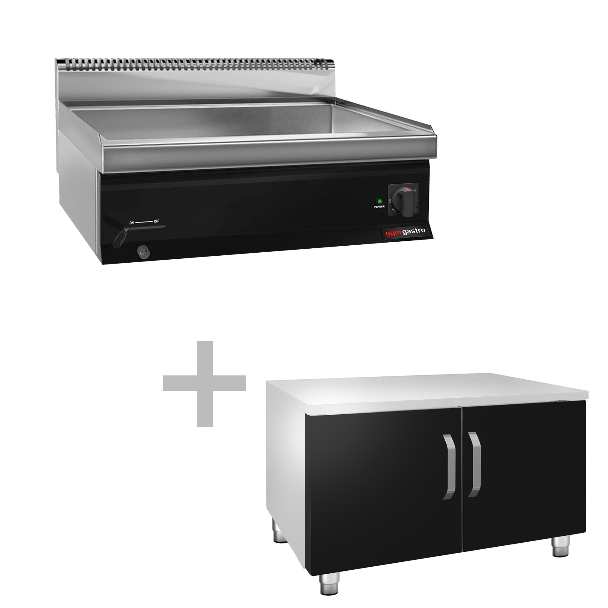 Bain-marie électrique – 2,4 kW – 2 × GN 1/1 ou 4 × GN 1/2 – avec soubassement incluant 2 portes