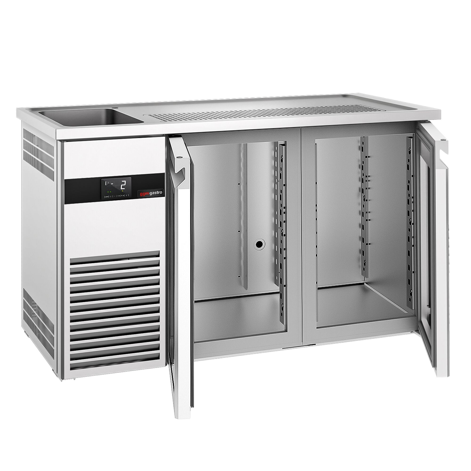 Comptoir de bar réfrigéré PREMIUM - 1550x700mm - 2 portes vitrées