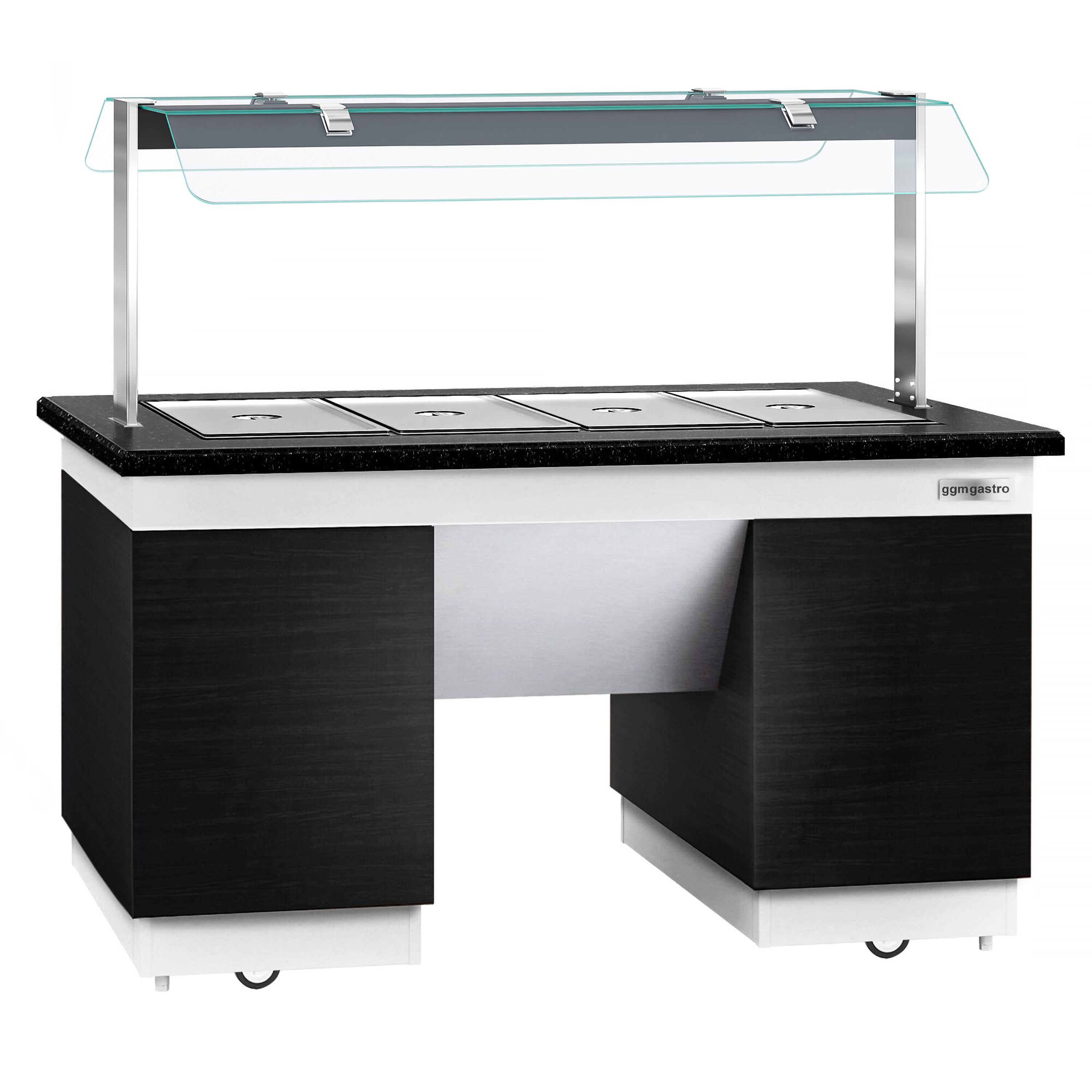 Buffet chaud DUBLIN - 1600mm - avec bain-marie - sur roulettes - pour 4x GN 1/1 - Noir