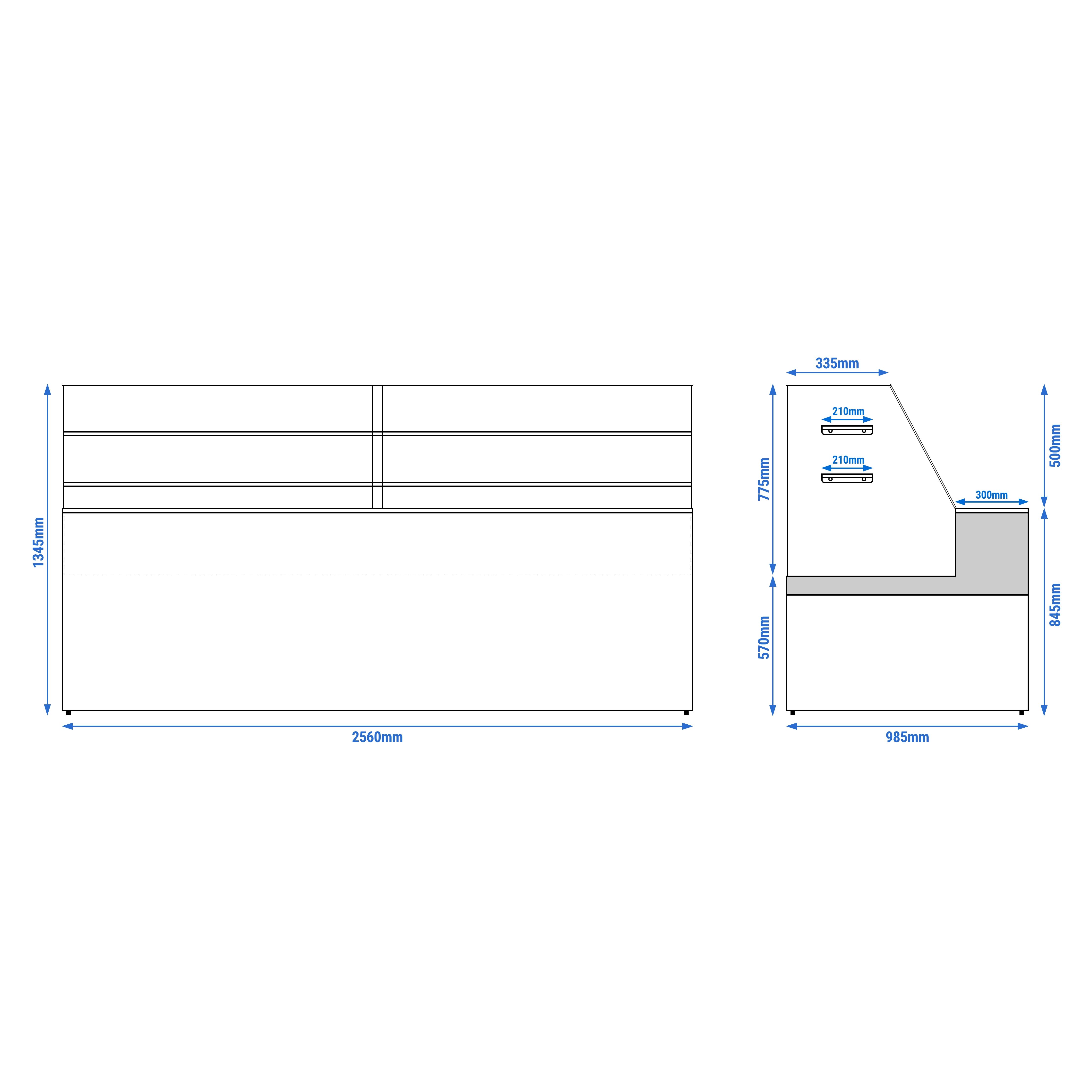 Comptoir vitrine réfrigérée - 2560x985mm - +4/+8°C - 4 portes - 2 étagères - Éclairage LED