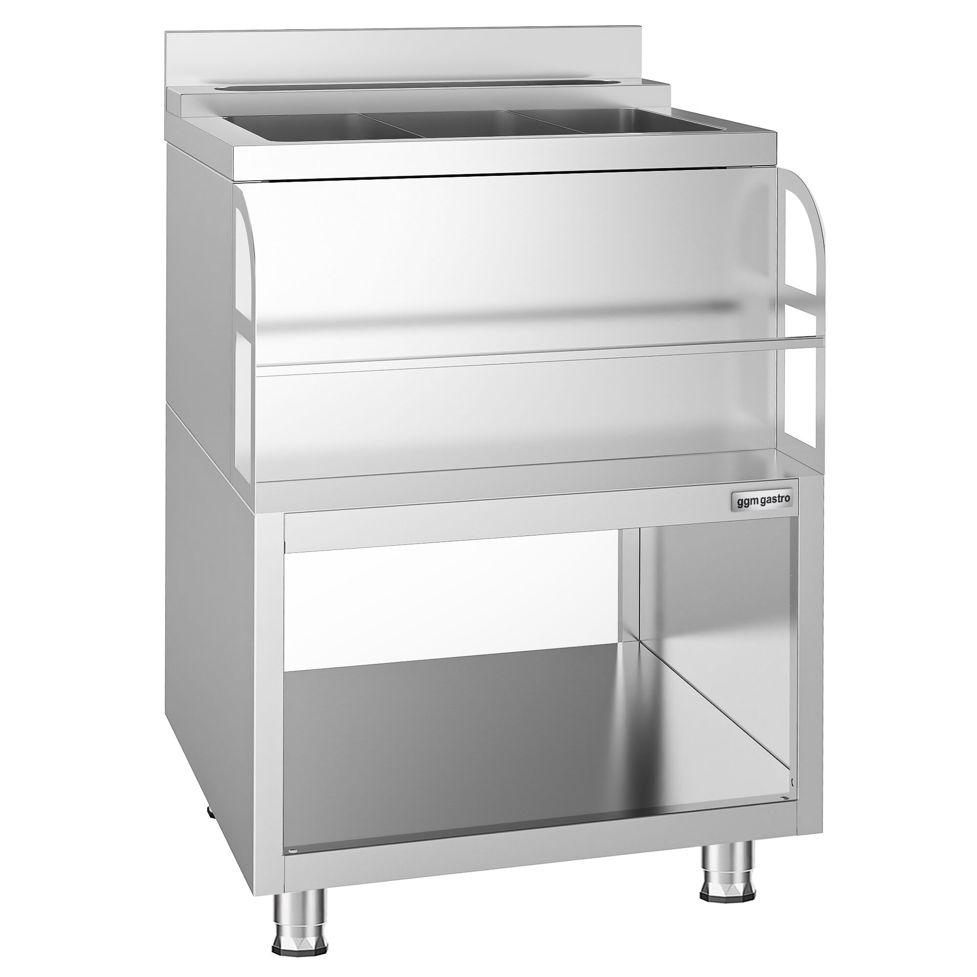 Station à cocktails - Acier inoxydable - 600x600mm - avec 3 bacs à glace et porte-bouteilles (speedrail)