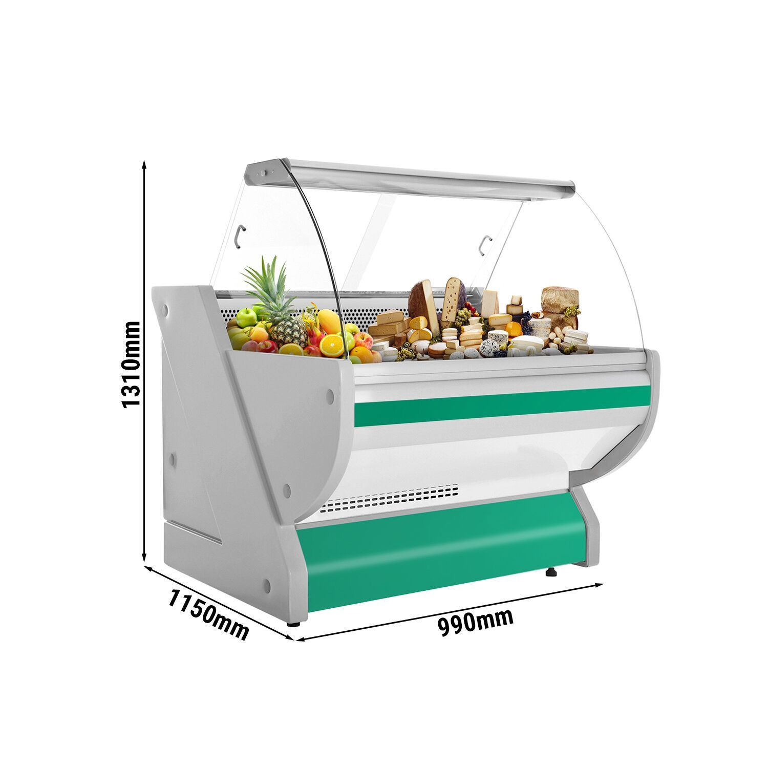 Comptoir vitrine réfrigérée - 990x1150mm - +1/+10°C - Vitre bombée - 250L - Façade verte