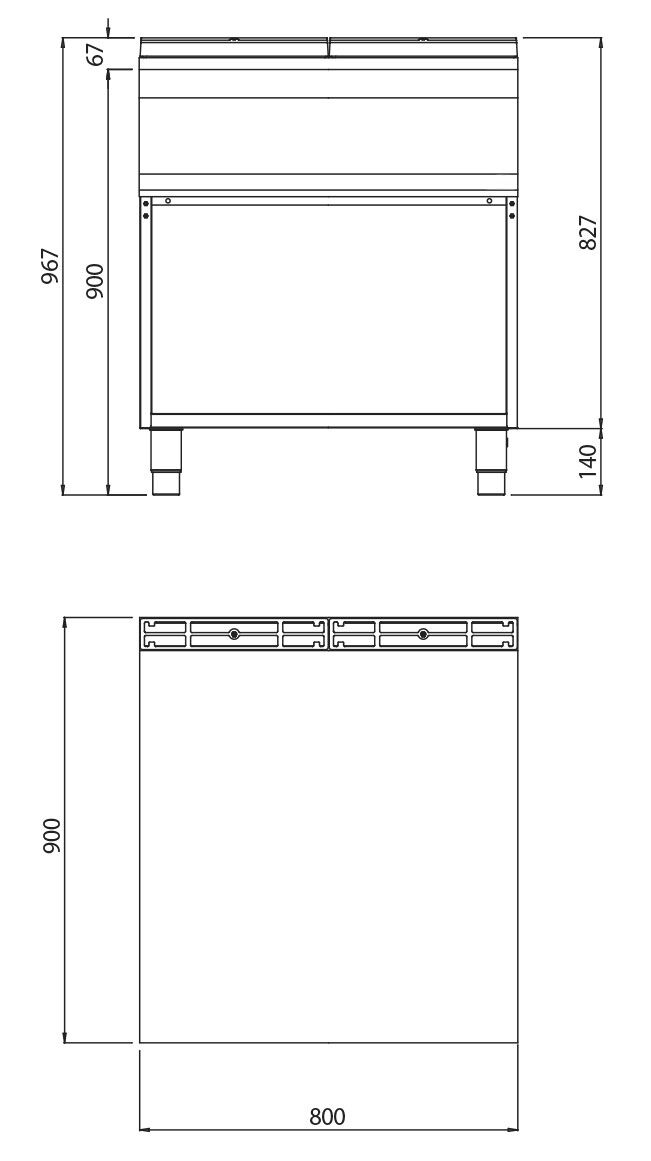 Neutral Element - with Drawer - with Upstand - Open Substructure Lorenzo 900 - 800x900x967mm - Stainless Steel AISI 304 - Series Lorenzo 900