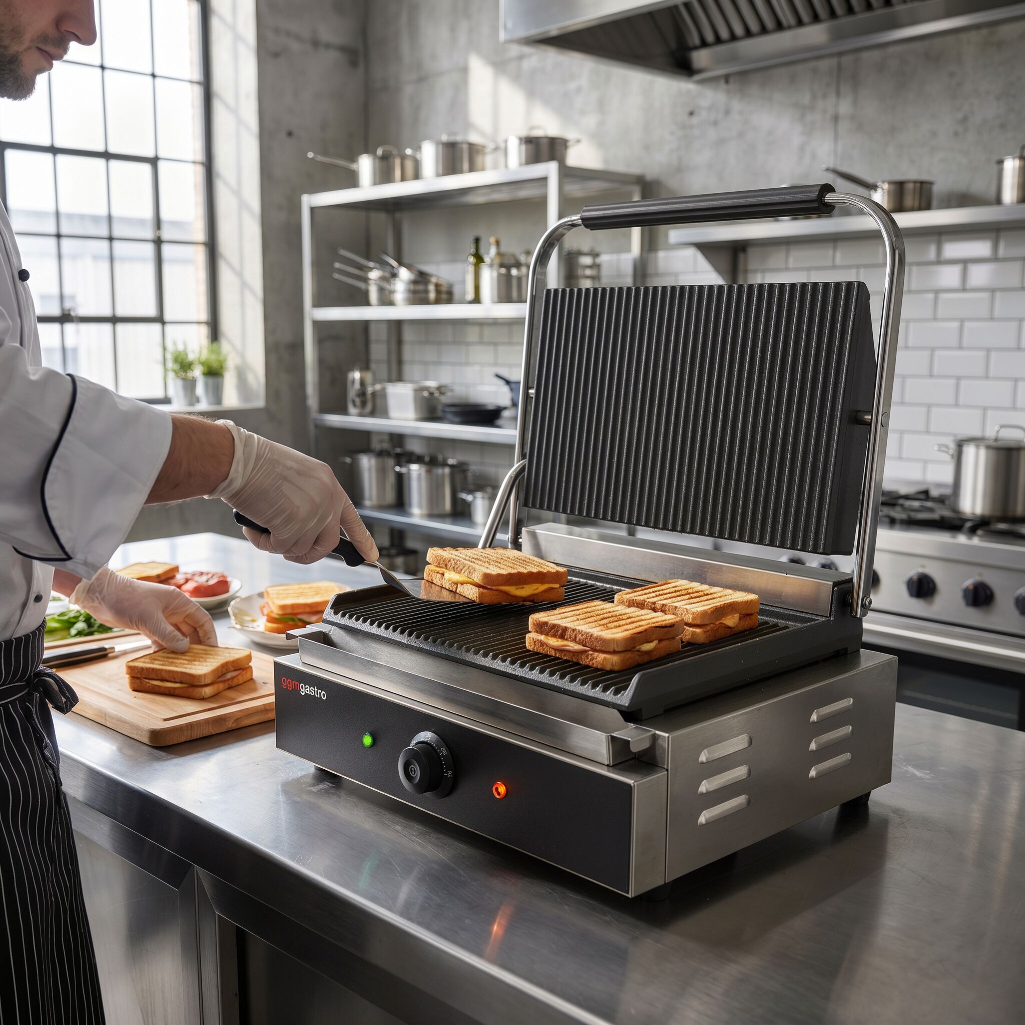 Contactgrill - 2200W - platen: boven & onder geribbeld - Grilloppervlak: 345x235mm