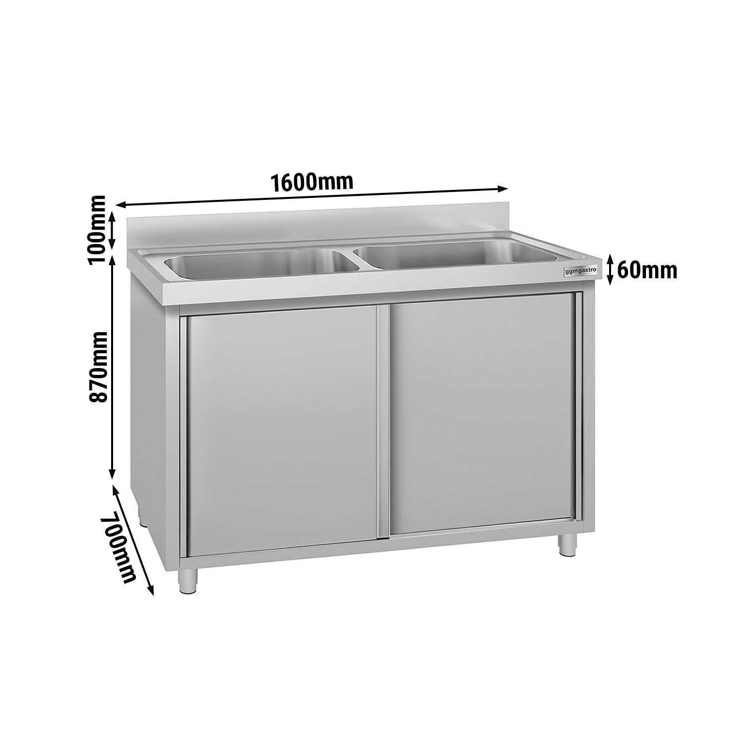 ECO pot washing cabinet – 1600 x 700 mm – with 2 basins