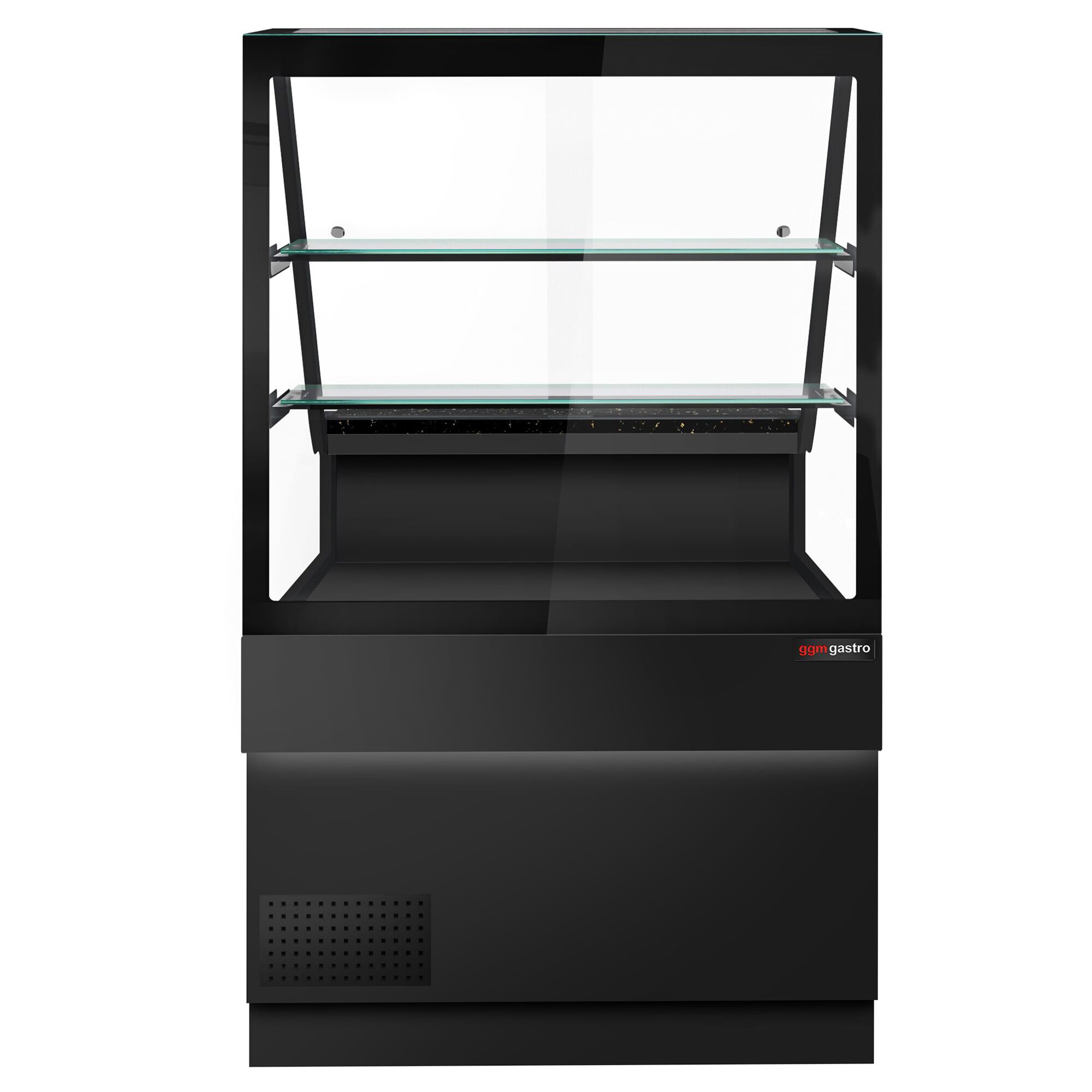 Serve Over Counter TORONTO - 1000mm - double glazing - black front - with 2 shelves - granite worktop