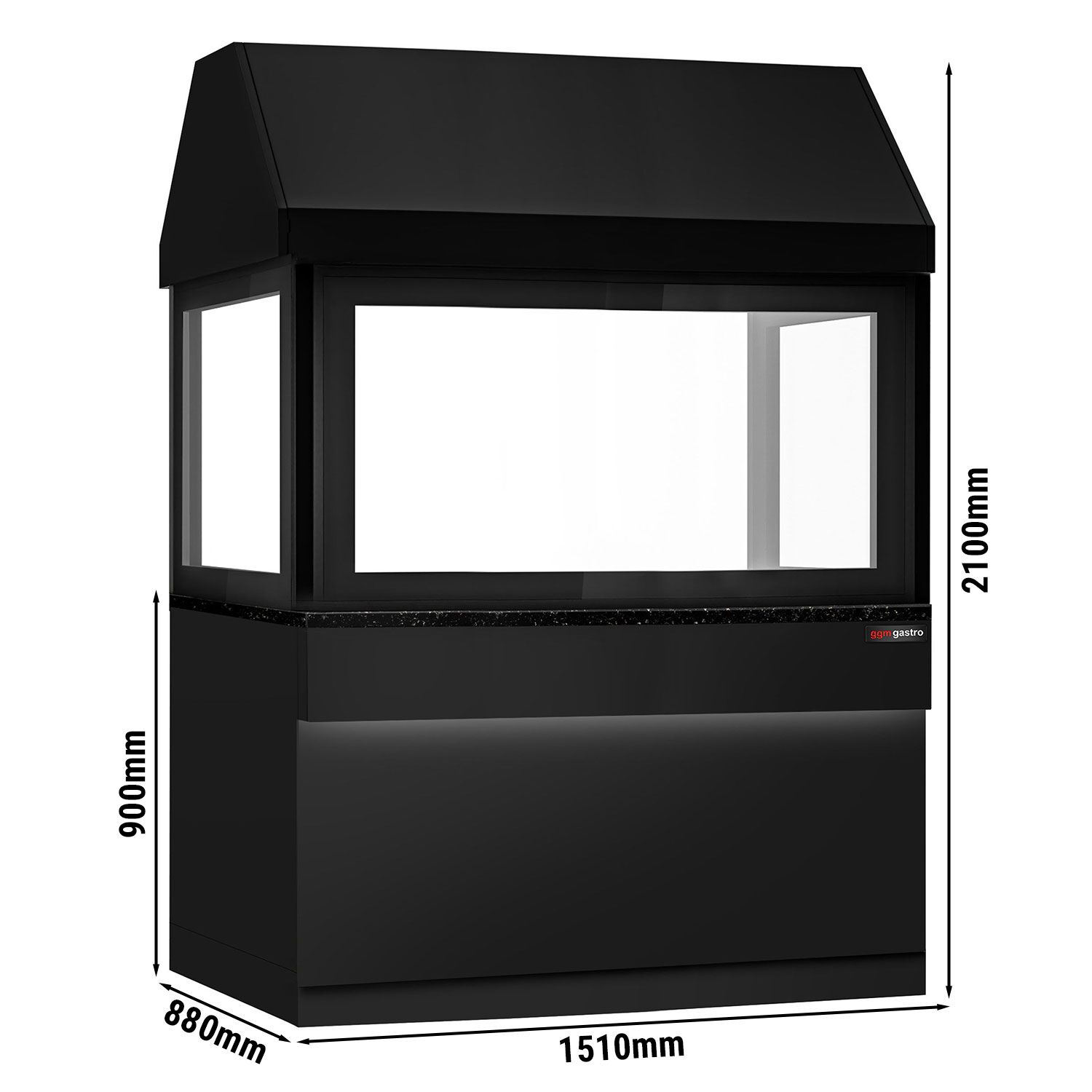 Grill à gaz TORONTO - 1500 mm - Façade noire - plan de travail en granit noir - verre de protection thermique