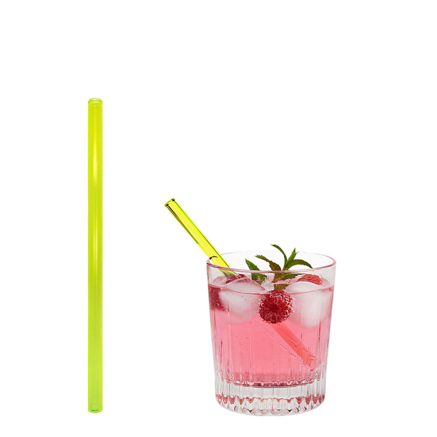 (50 pièces) Pailles en verre – 150 mm – Ø 8 mm – jaune néon – incl. 1 brosse de nettoyage
