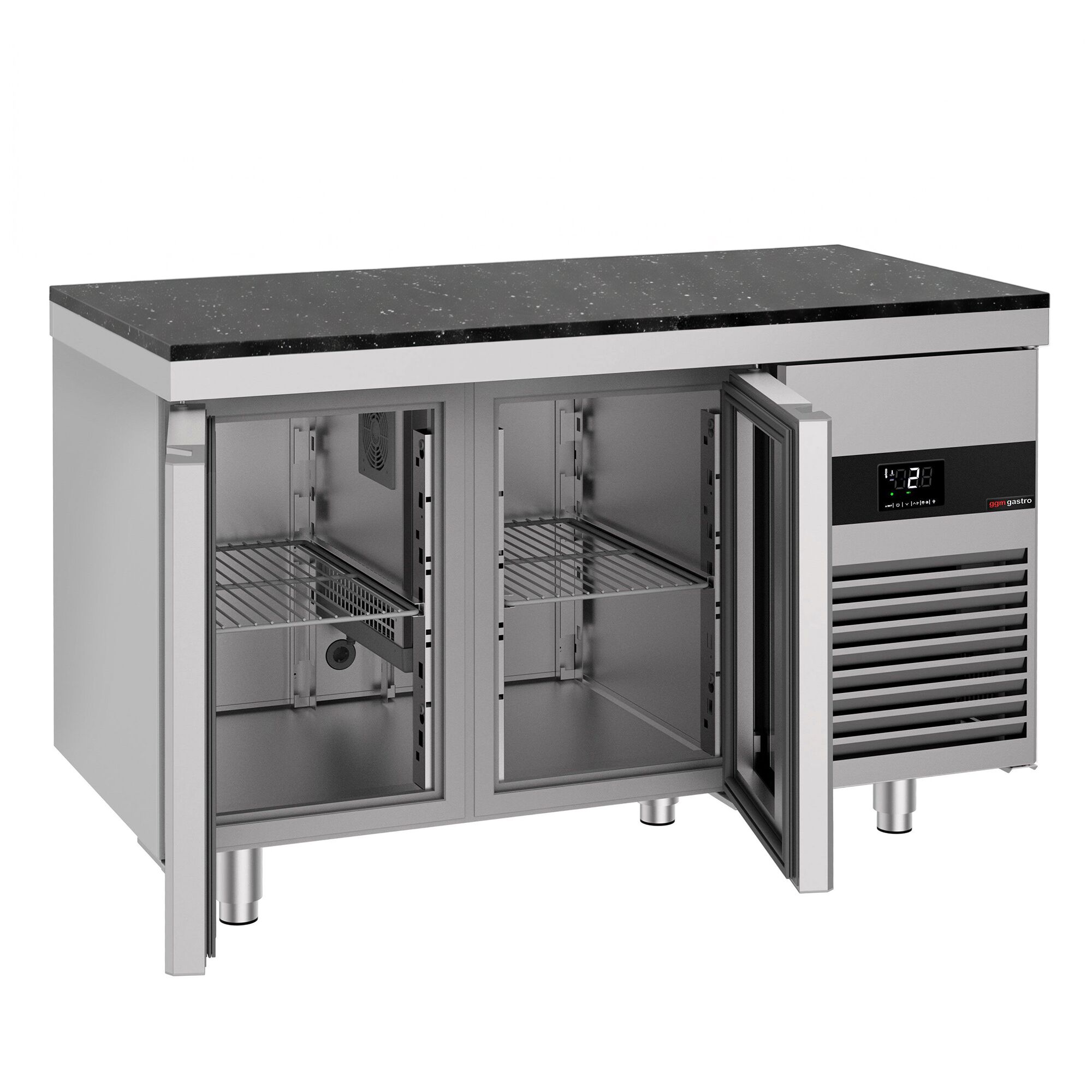 PREMIUM Refrigerated Counter – 1400 × 700 mm – with 2 Glass Doors – incl. Granite Worktop