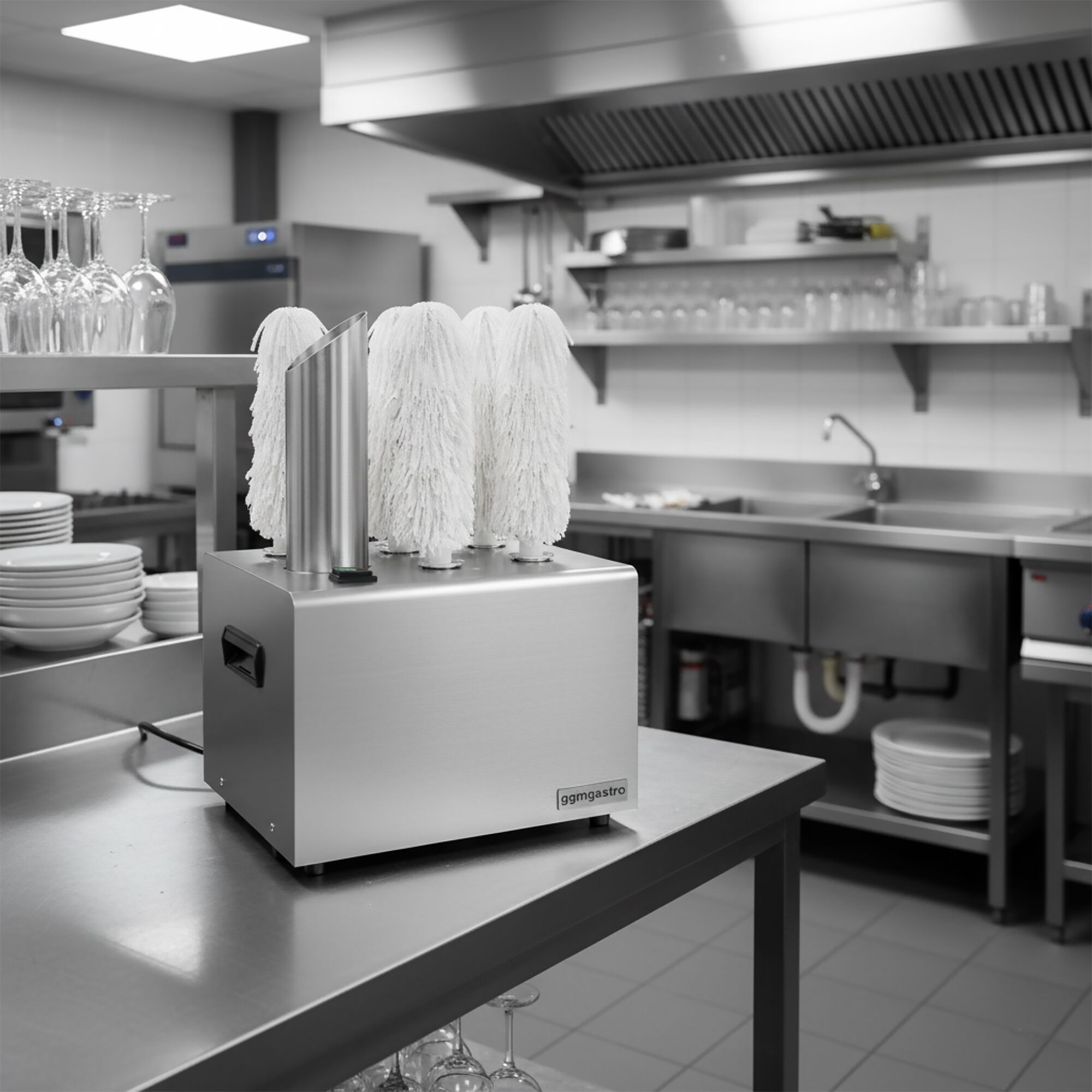 Polisseuse à verres professionnelle - 1,5kW - avec soufflerie d’air chaud & 5 rouleaux rotatifs