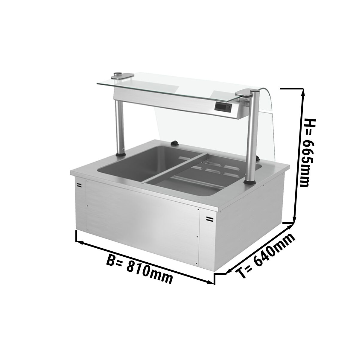 Einbau Bain-Marie - 800mm - 2x GN 1/1 - 1,46 kW - mit Glas-Hustenschutz