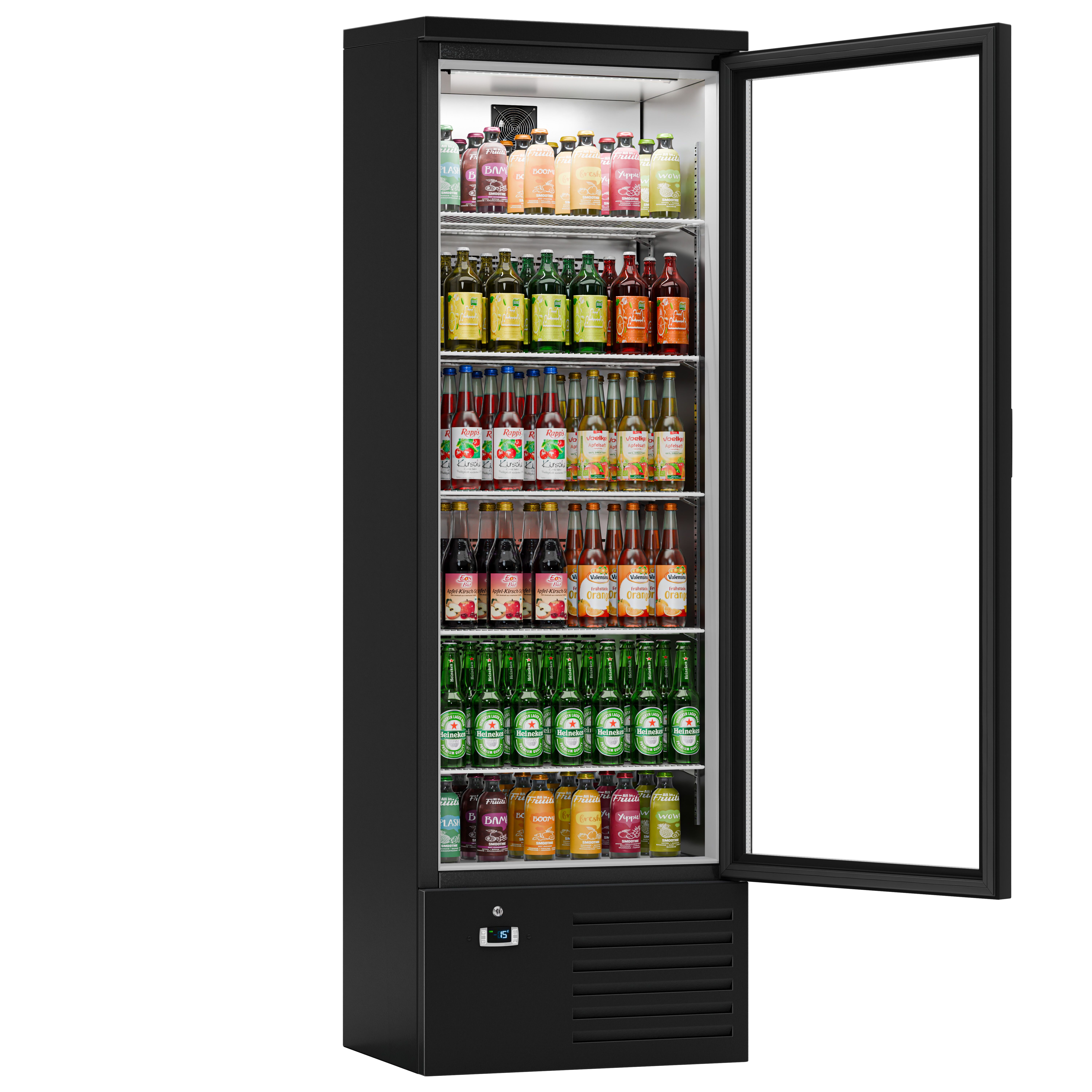 Vitrine réfrigérée à boissons - 600mm - 280 L - 1 porte vitrée - Noir - +4 à +12 °C