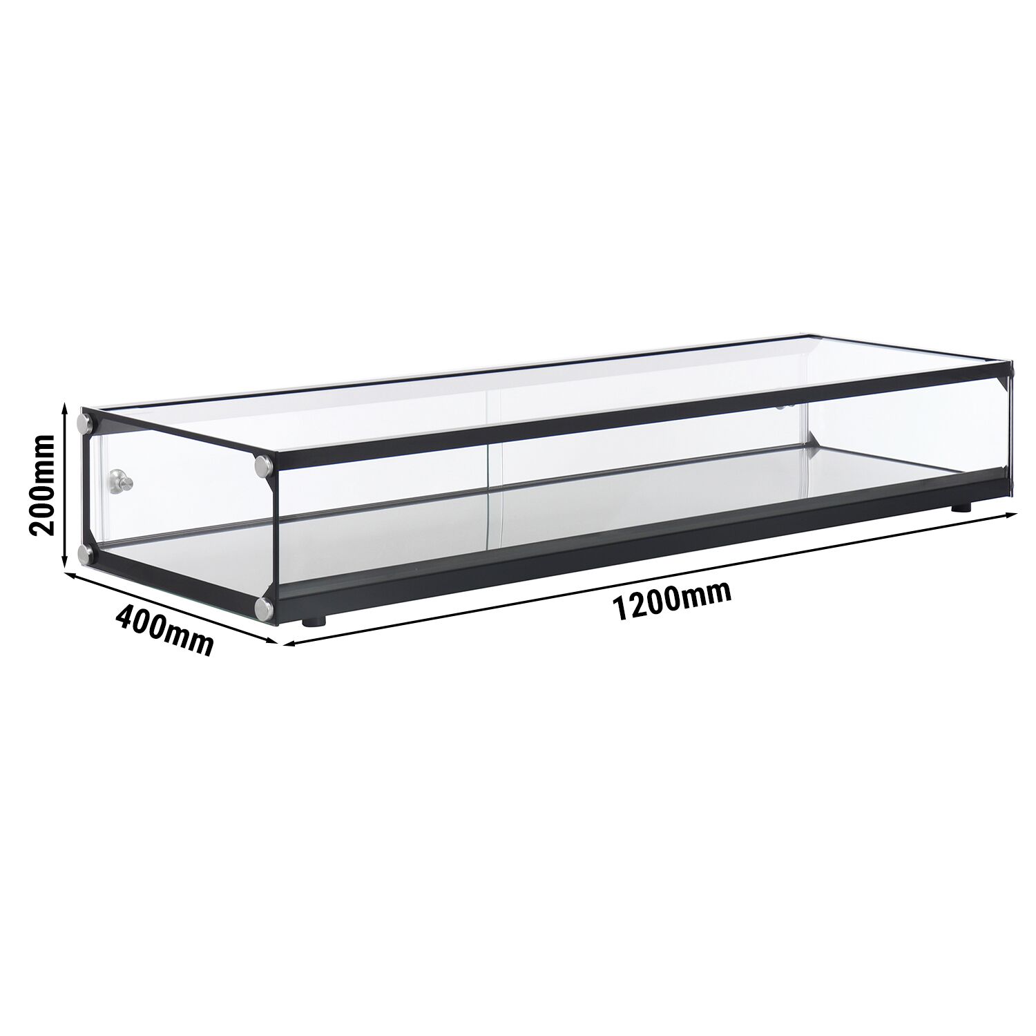 Vitrine de comptoir non réfrigérée en verre trempé - 1200x200/400mm