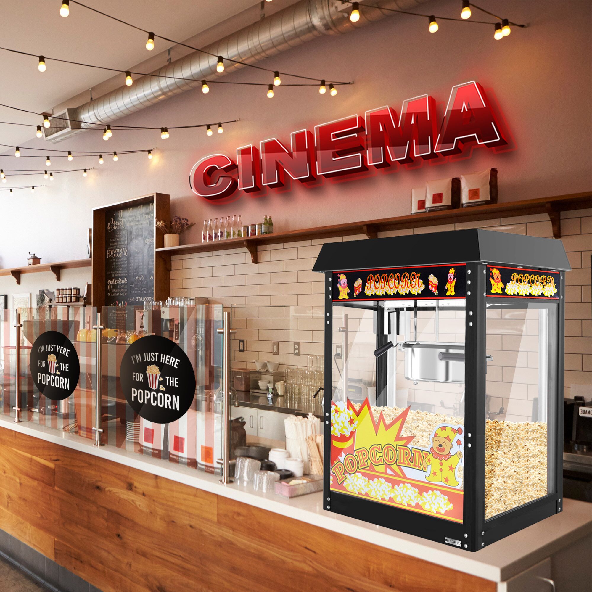 Commercial Popcorn Machine - 1.5kW - 5kg/h - with 1 kettle - Black