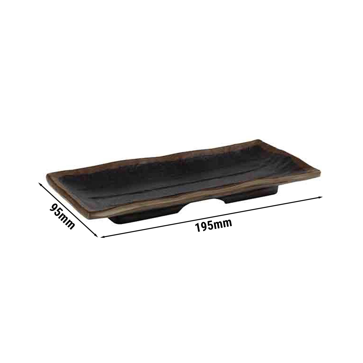 (6 pcs) Plateau de présentation - MARONE - Mélamine - 195x95mm - Hauteur:20mm - Noir/Brun - empilable, compatible lave-vaisselle