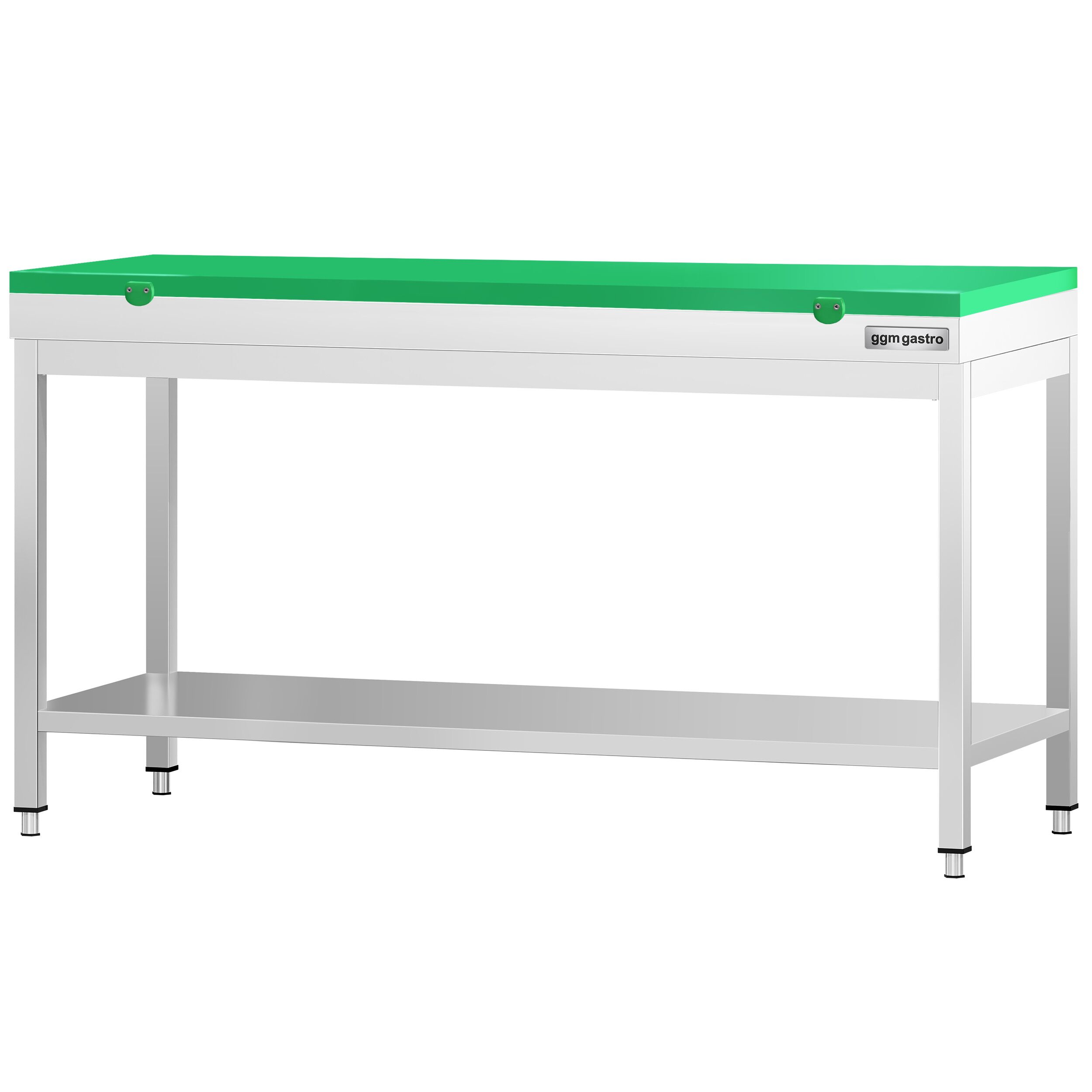 Table de travail inox PREMIUM - 2000 x 800 mm - avec tablette inférieure - incl. Planche à découper Verte
