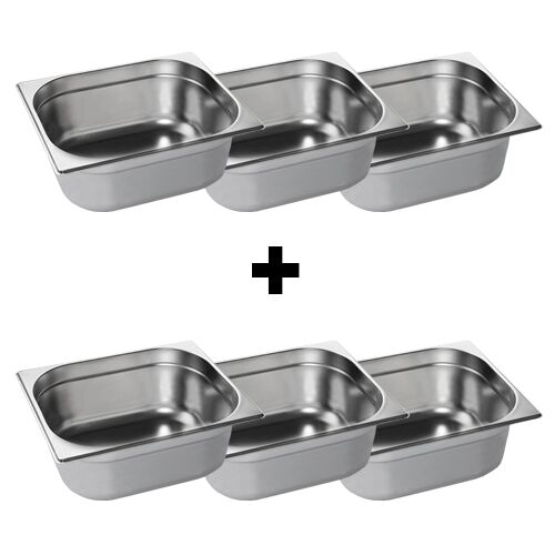 (6 pcs) Stainless Steel Gastronorm Pan GN 1/2 - Depth: 150mm