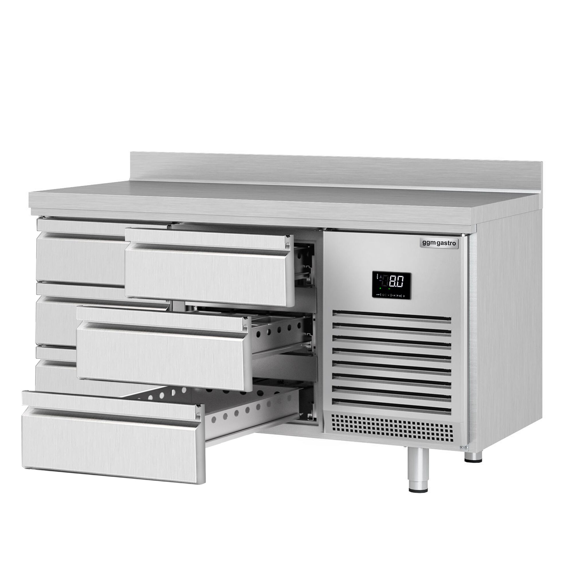 Table réfrigérée Premium PLUS - 1468 x 600 mm - avec 6 tiroirs - avec dosseret