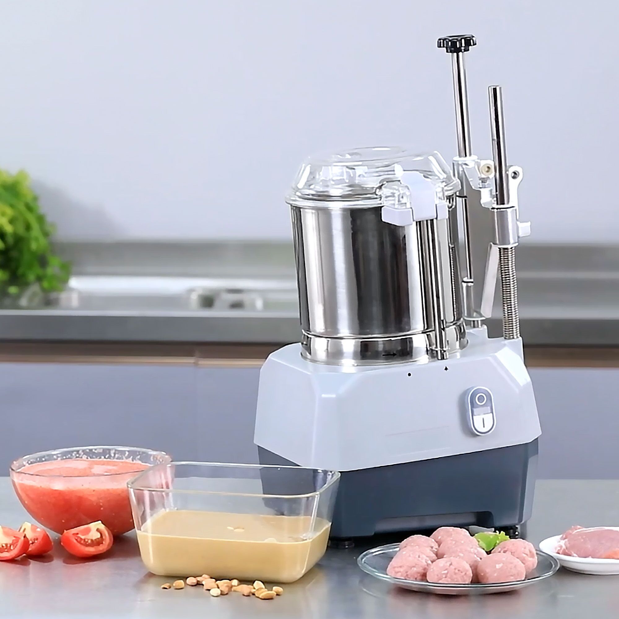 Coupe-légumes électrique - Format compact - 735W - livré avec 4 disques éminceurs/râpeurs & couteau lisse de cutter - Acier inoxydable