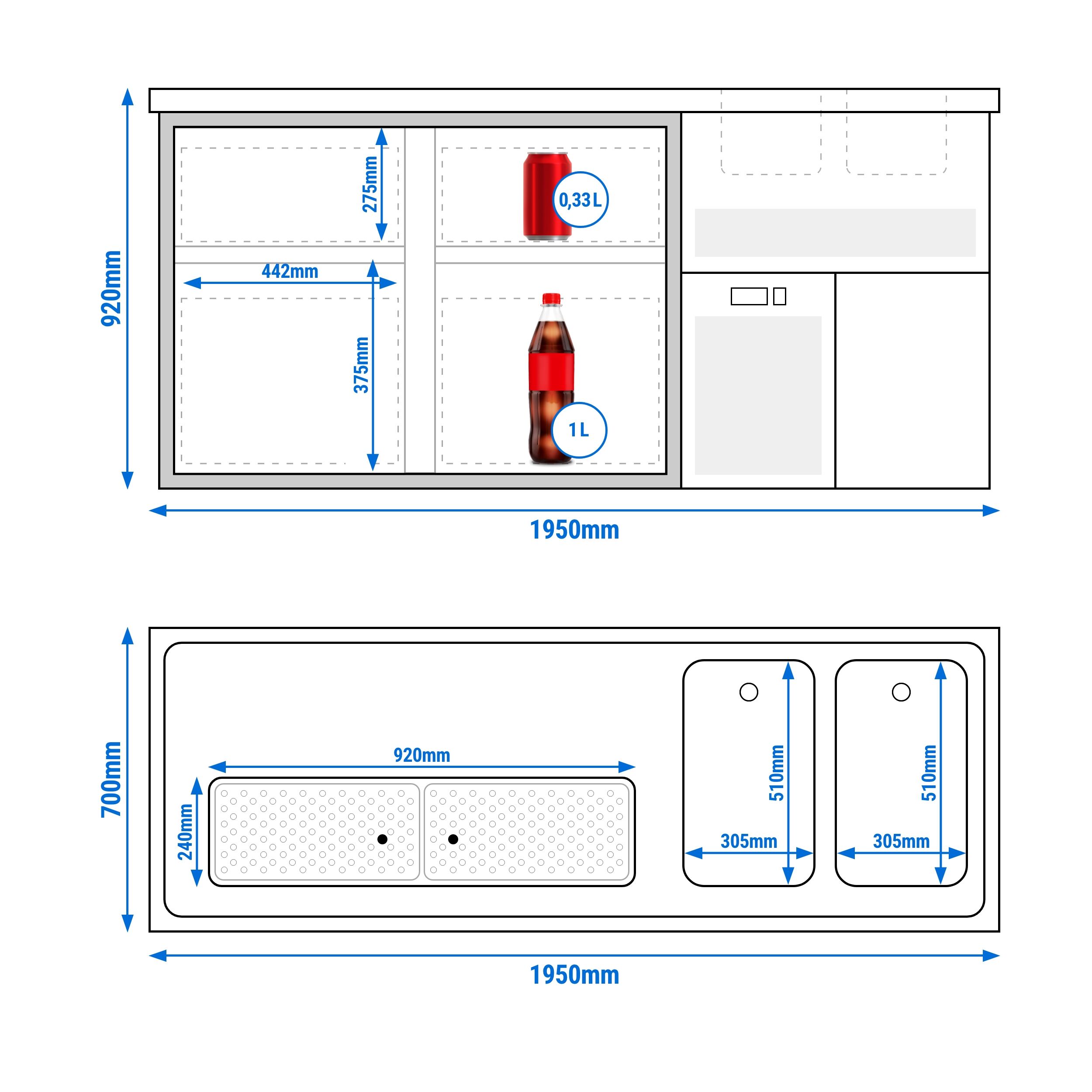 Biertheke Premium PLUS - 1950x700mm - 4 Schubladen