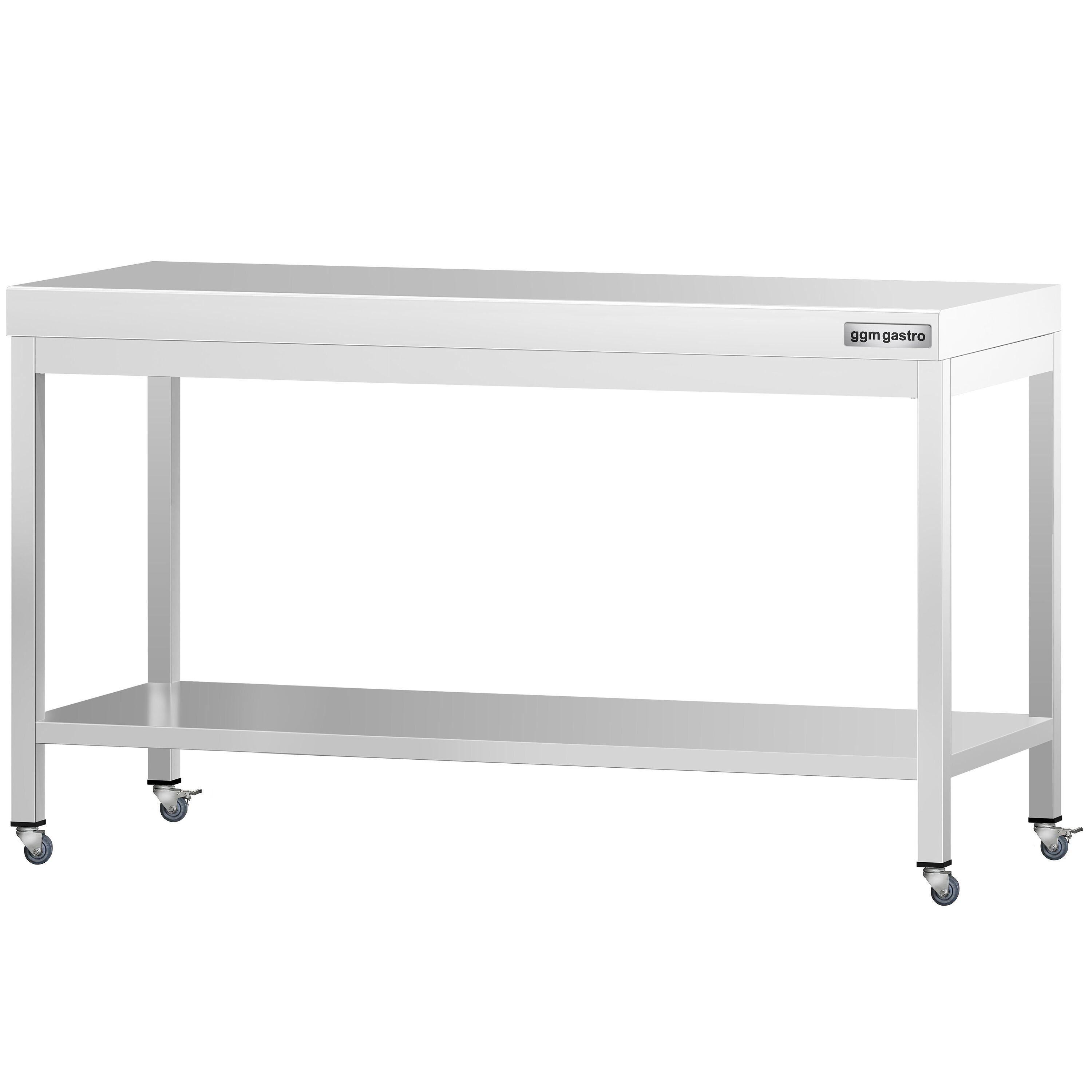 Table de travail en inox PREMIUM - 1600 x 600 mm - avec tablette inférieure et roulettes