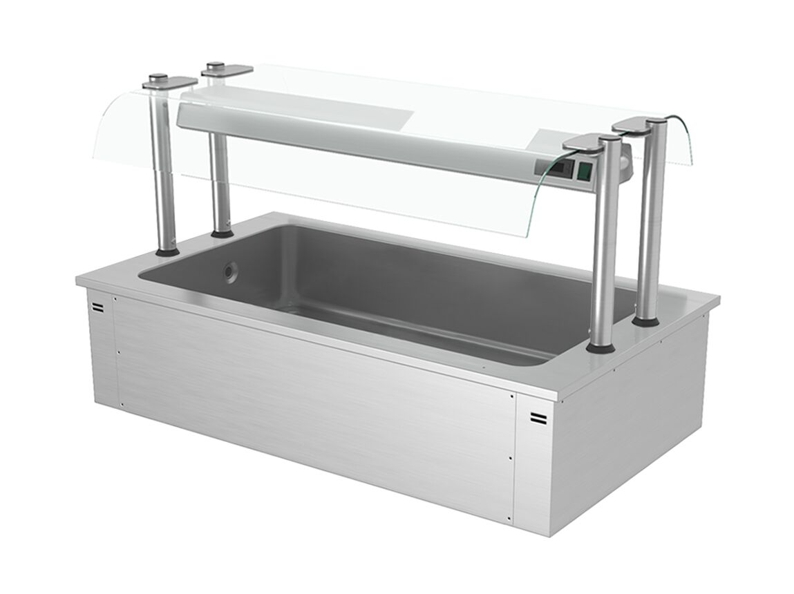Cuba de hielo encastrable - 1460mm - 4x GN 1/1 - 160L - con protector antisalpicaduras de cristal