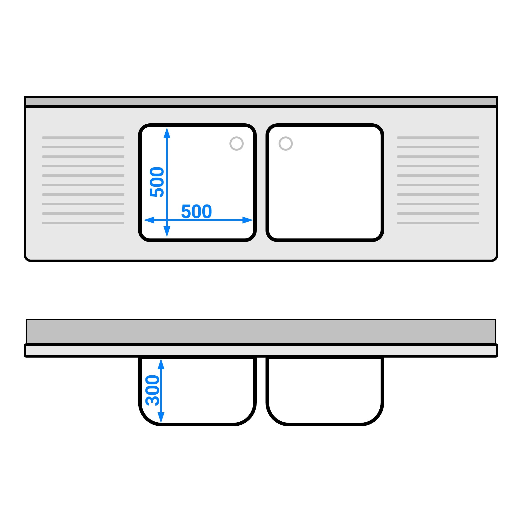 Meuble évier ECO - 2000 x 700 mm - avec 2 bacs au centre
