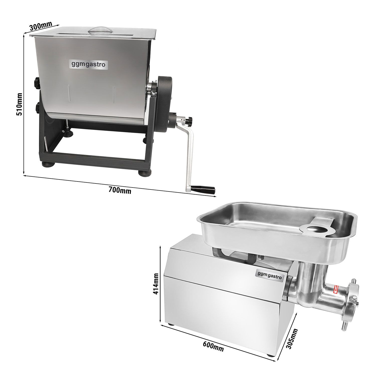 Manual Commercial Meat Mixer 22 - 28L - 25kg - 1.1kW - Reverse Function - incl. Meat Mincer - 450-480kg/h