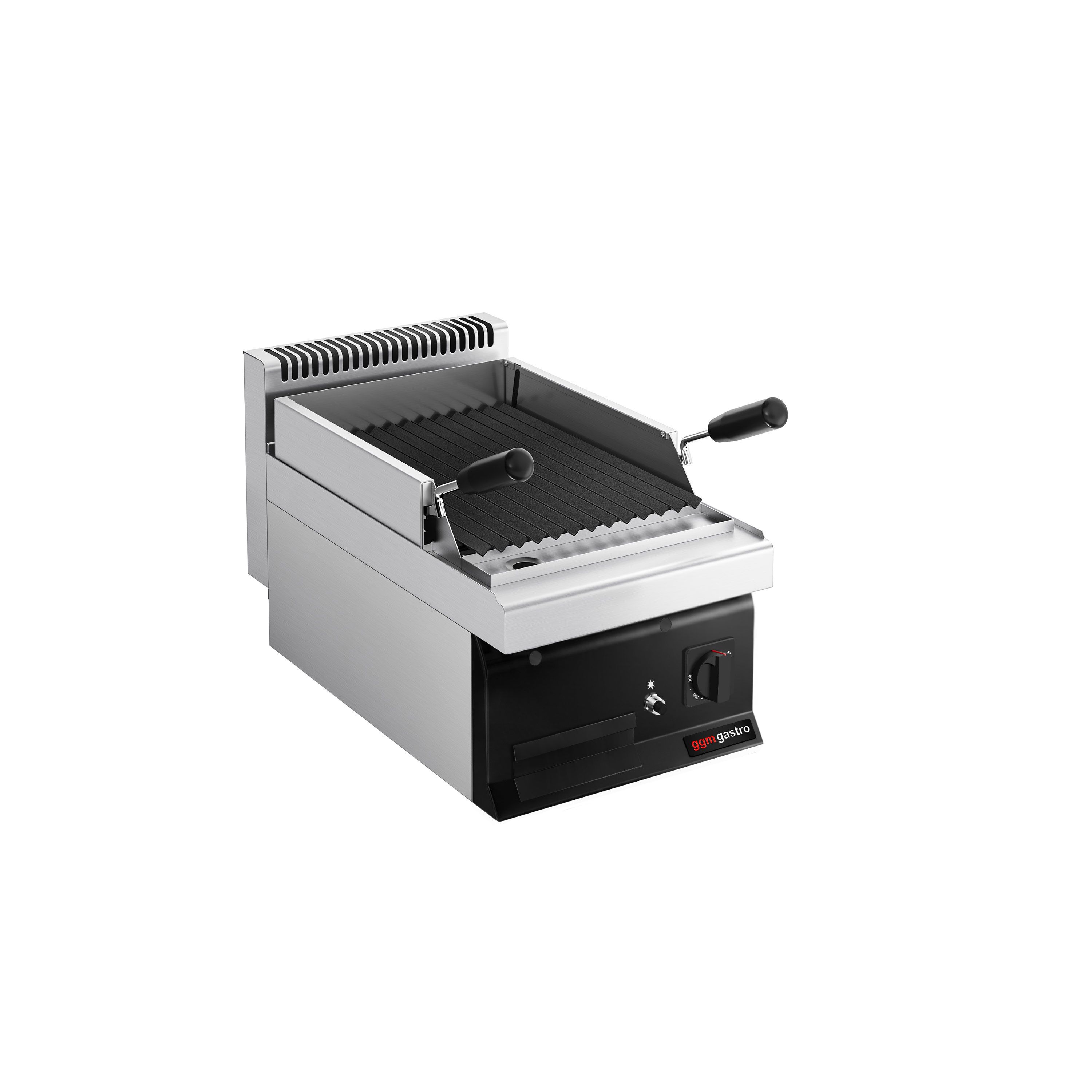 Commercial Gas Lava Rock Chargrill MARIO 700 - 400mm - Countertop - 700mm Deep - 1 Grill Grid - Tilting Grill Grid - Black-front Fascia