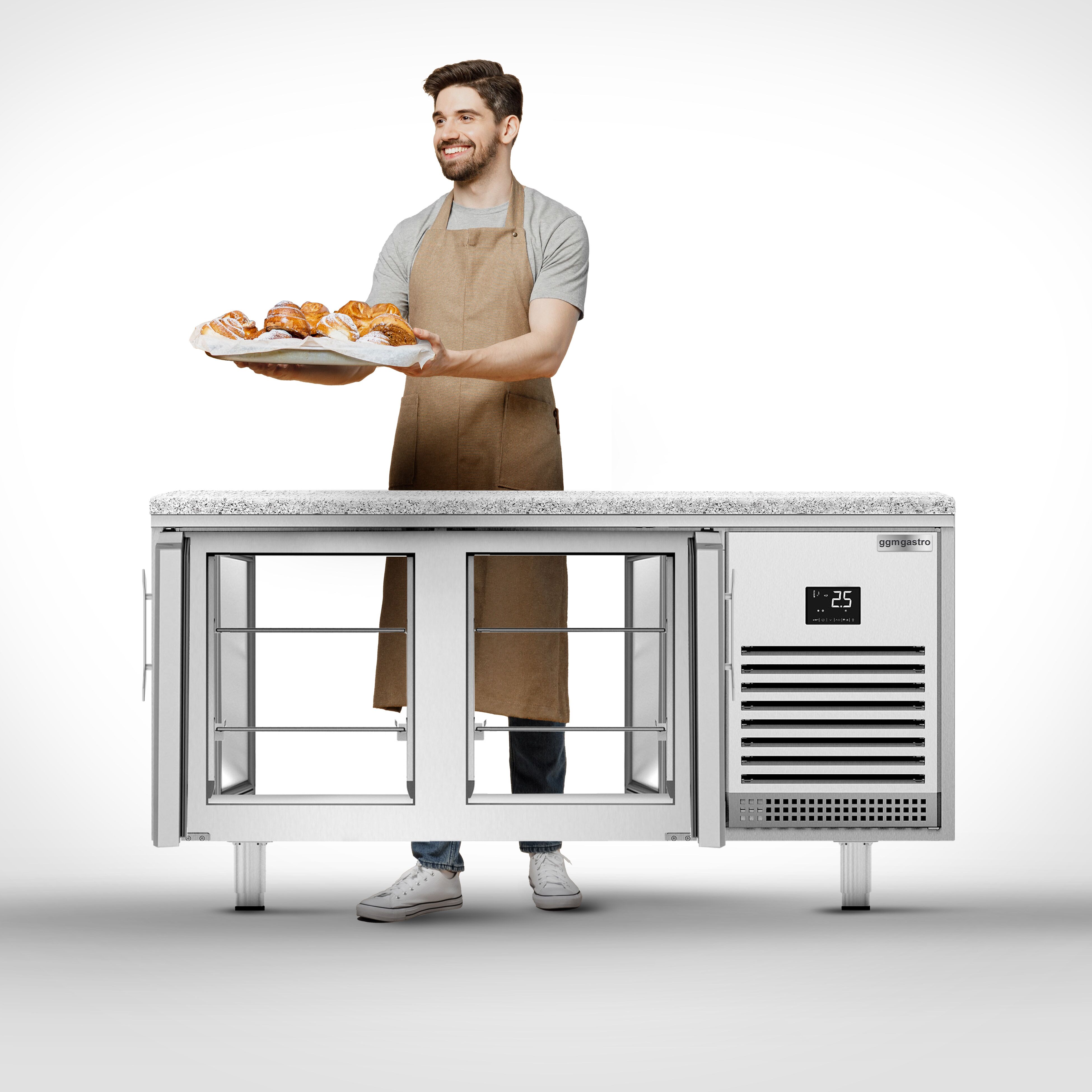 Bakery Counter Fridge PREMIUM PLUS - 1618x800mm - glass doors - granite worktop - capacity 400 litres