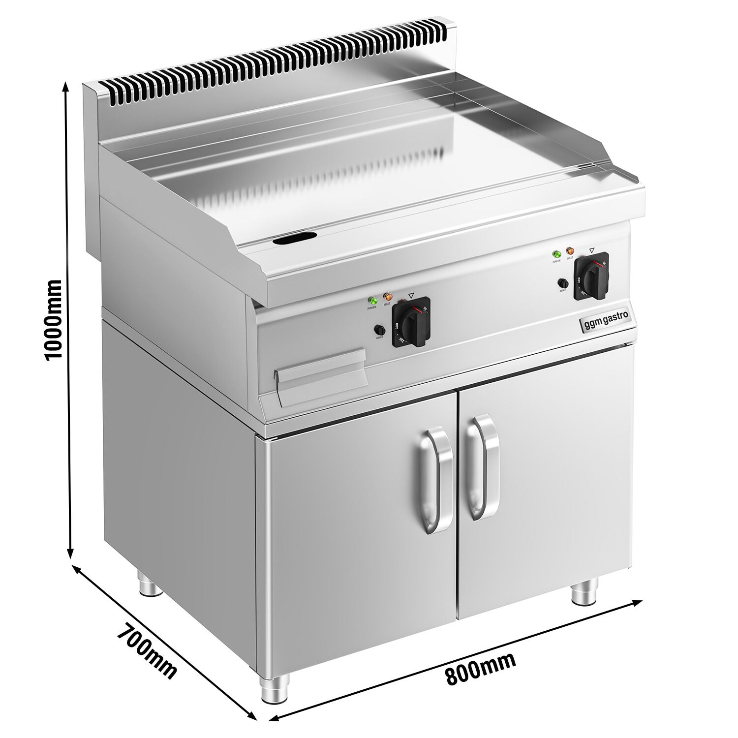 Plancha électrique - plaque chromée dure - 2 zones - 8,0 kW - Lisse - Surface de cuisson : 795x535mm - incl. soubassement avec 2 portes