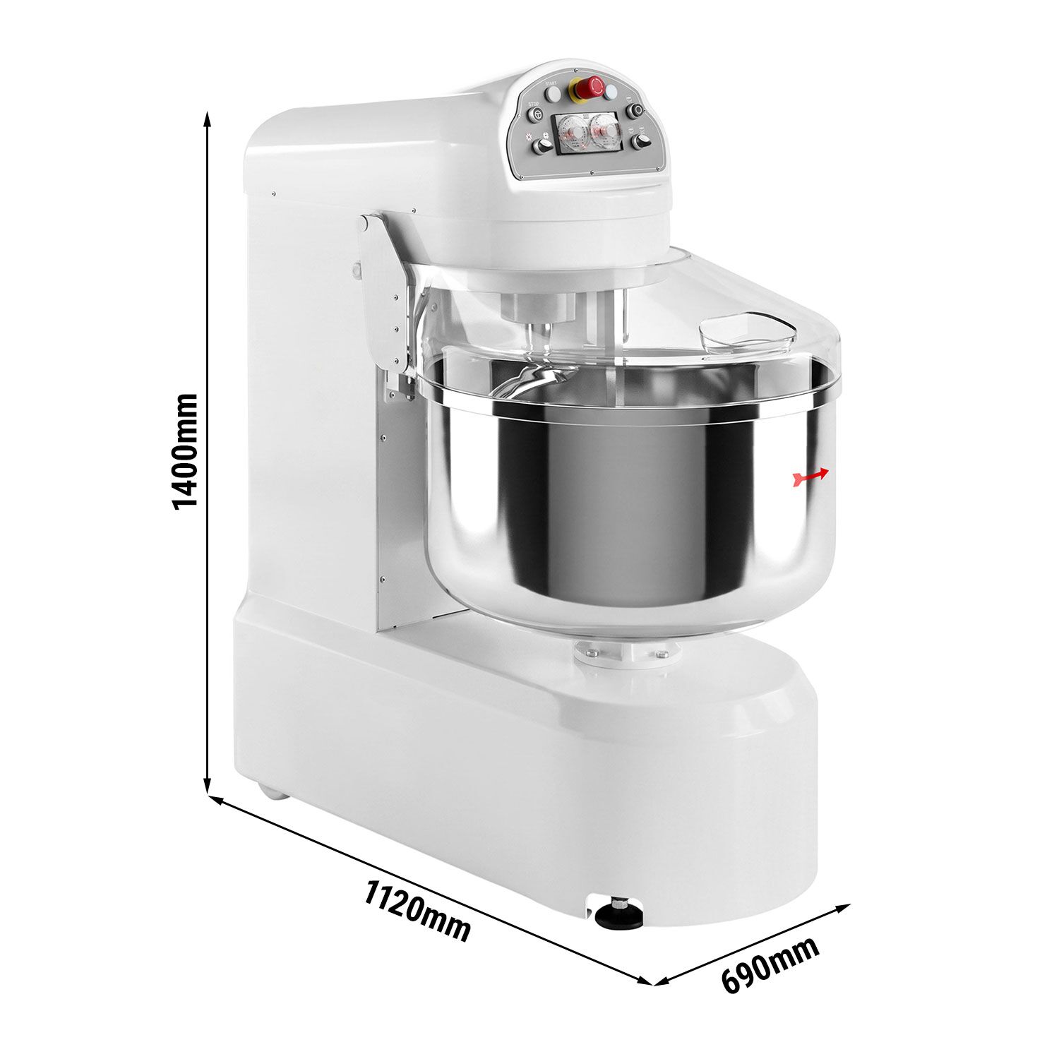 Spiraalkneder PREMIUM - 131l / 80kg - 2 snelheden - met vaste kom - timerfunctie - 400V - speciaal voor brooddeeg