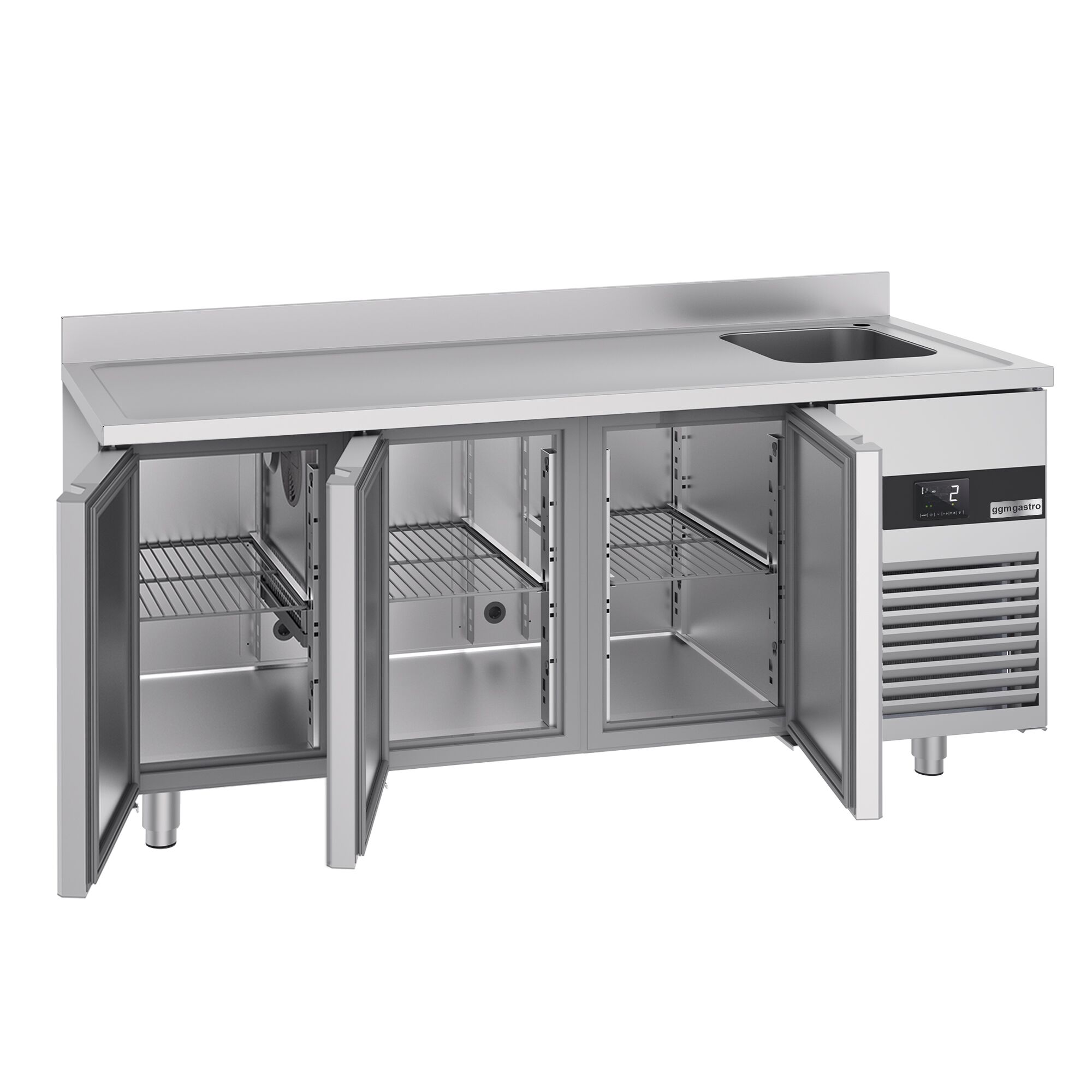 Commercial Counter Fridge with Sink PREMIUM - 1900x700mm - with 3 doors - with upstand - capacity 420 litres