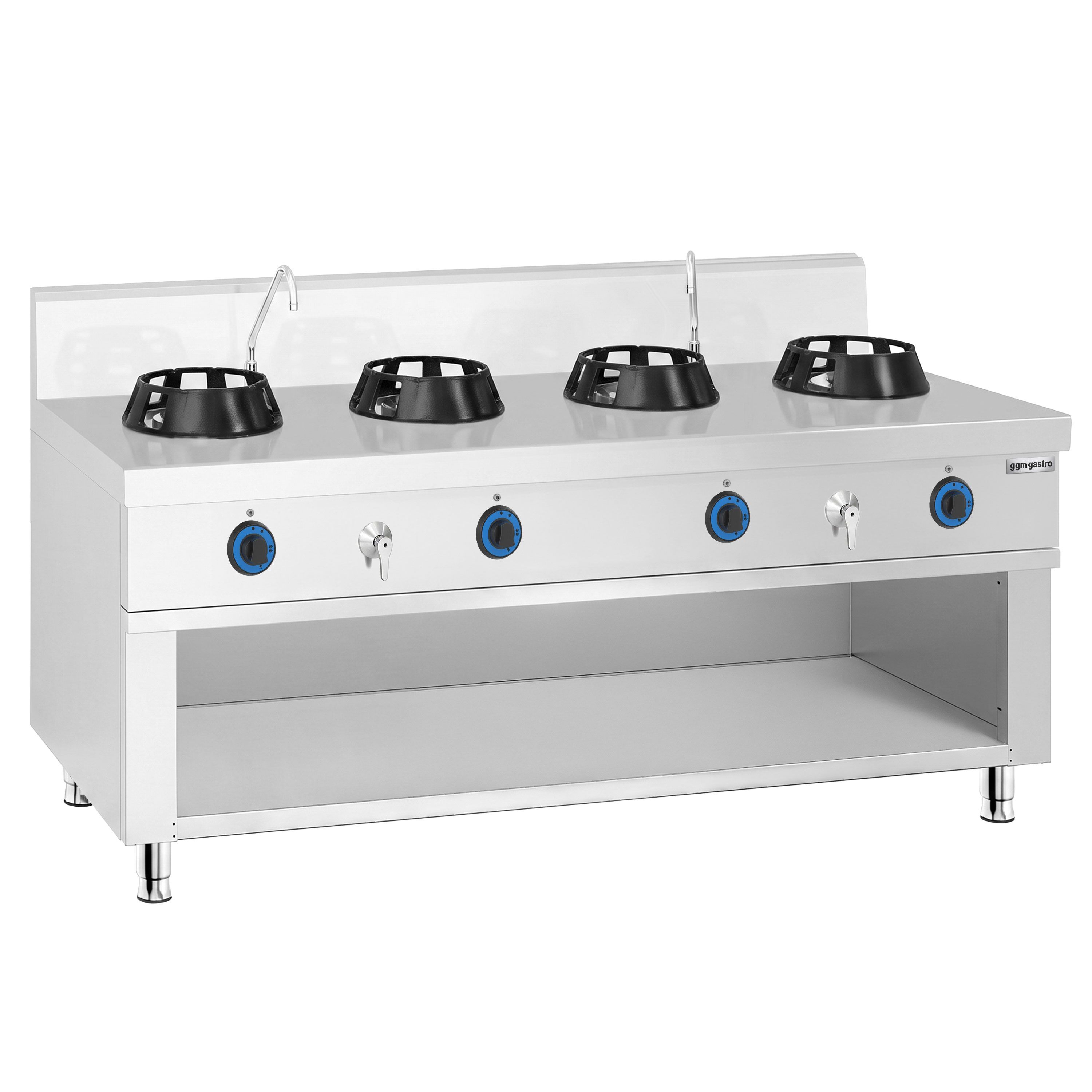 Gas woktafel - 56 kW - 4 branders - incl. 2 kranen