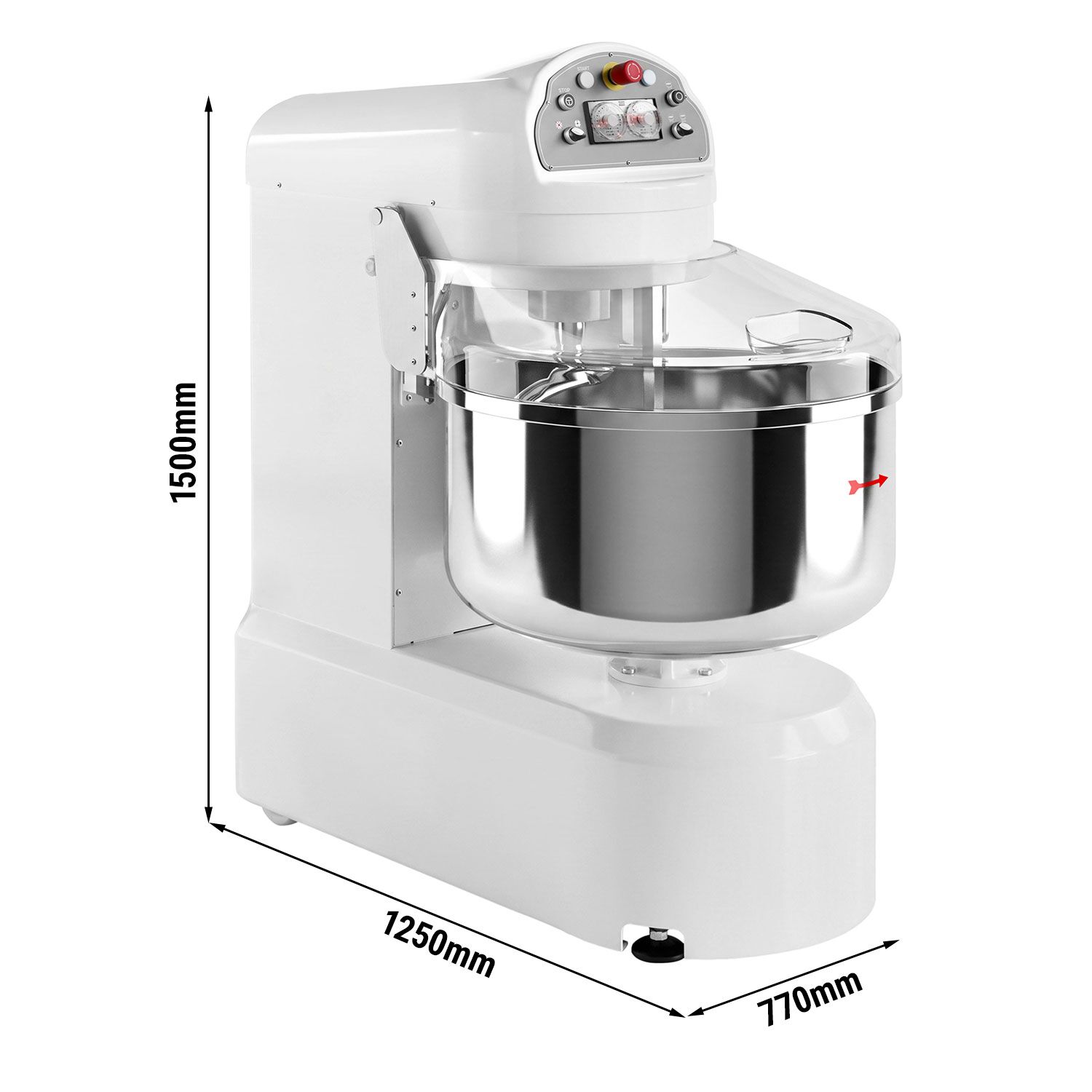 Spiraalkneder PREMIUM - 188l / 120kg - 2 snelheden - met vaste kom - timerfunctie - 400V - speciaal voor brooddeeg