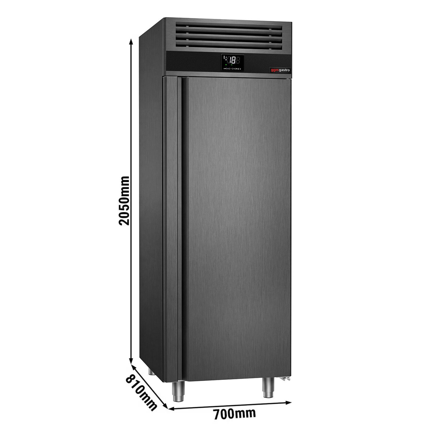 Armoire réfrigérée vitrée négative en acier inoxydable AISI 430 PREMIUM - GN 2/1 - 700 L - avec 1 porte vitrée & Glissières GN & 3 grilles GN 2/1 - Anthracite
