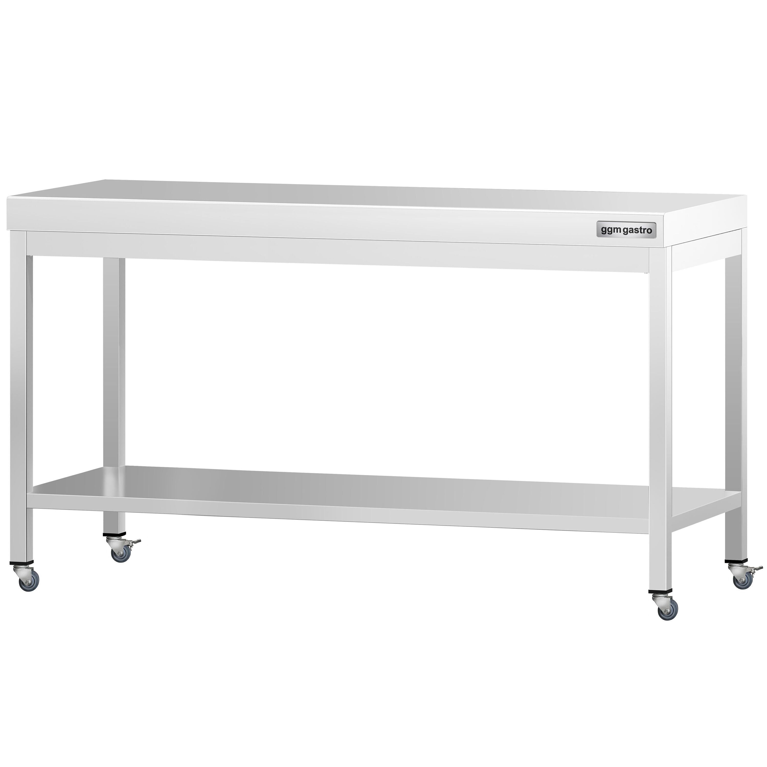 Table de travail en inox PREMIUM - 1800 x 600 mm - avec tablette inférieure et roulettes