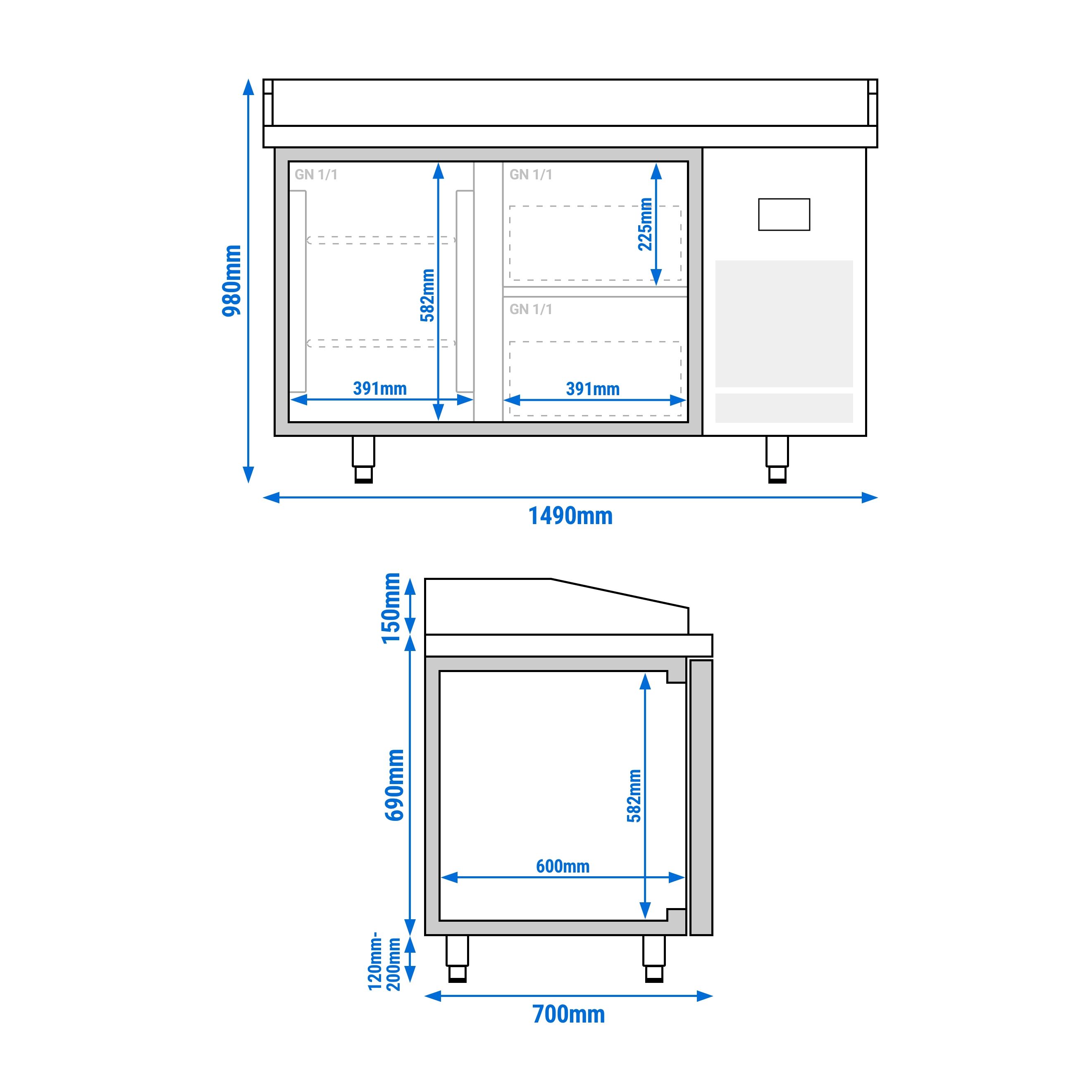 Table réfrigérée à pizza Premium PLUS - 1490 x 700 mm - avec 1 porte et 2 tiroirs