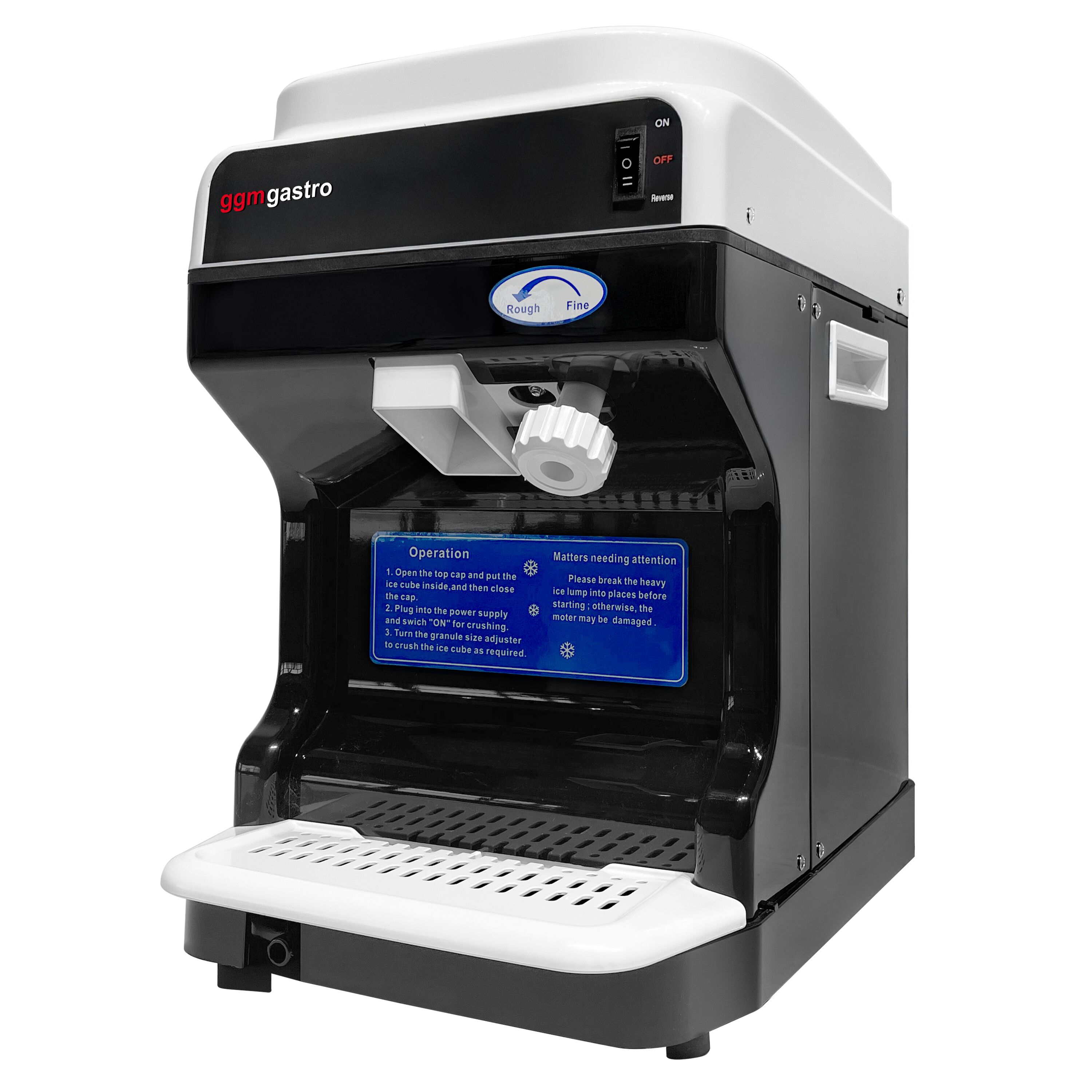 Broyeur à glace - 2,0kg/min - 250W - taille de glace réglable - Noir/Blanc - bac collecteur 2,0kg