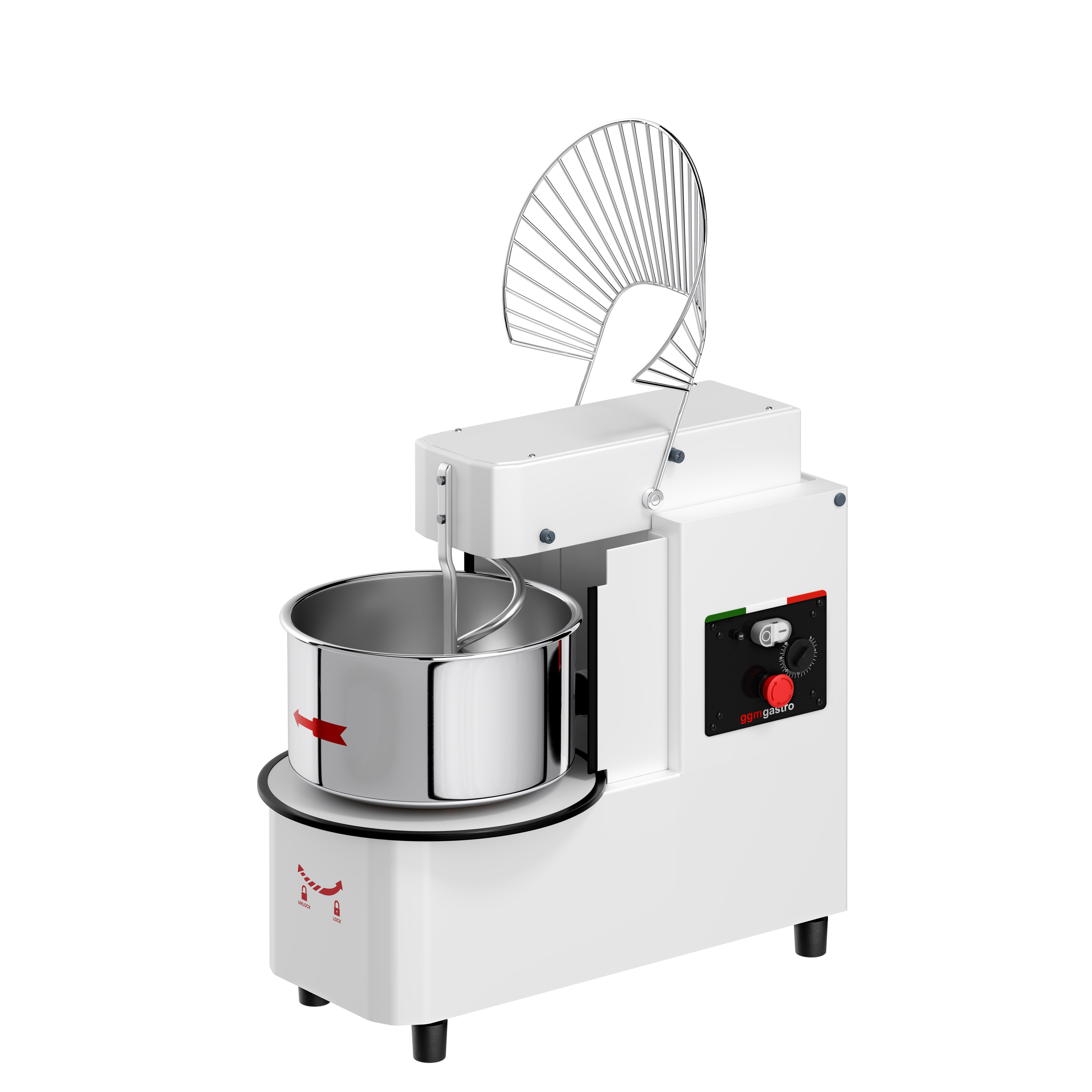 Pétrin à Pâte / Pétrin à spirale - 22 Litres / 18 kg - 1 Vitesse - Cuve Amovible & Tête Relevable - Fonction Minuterie