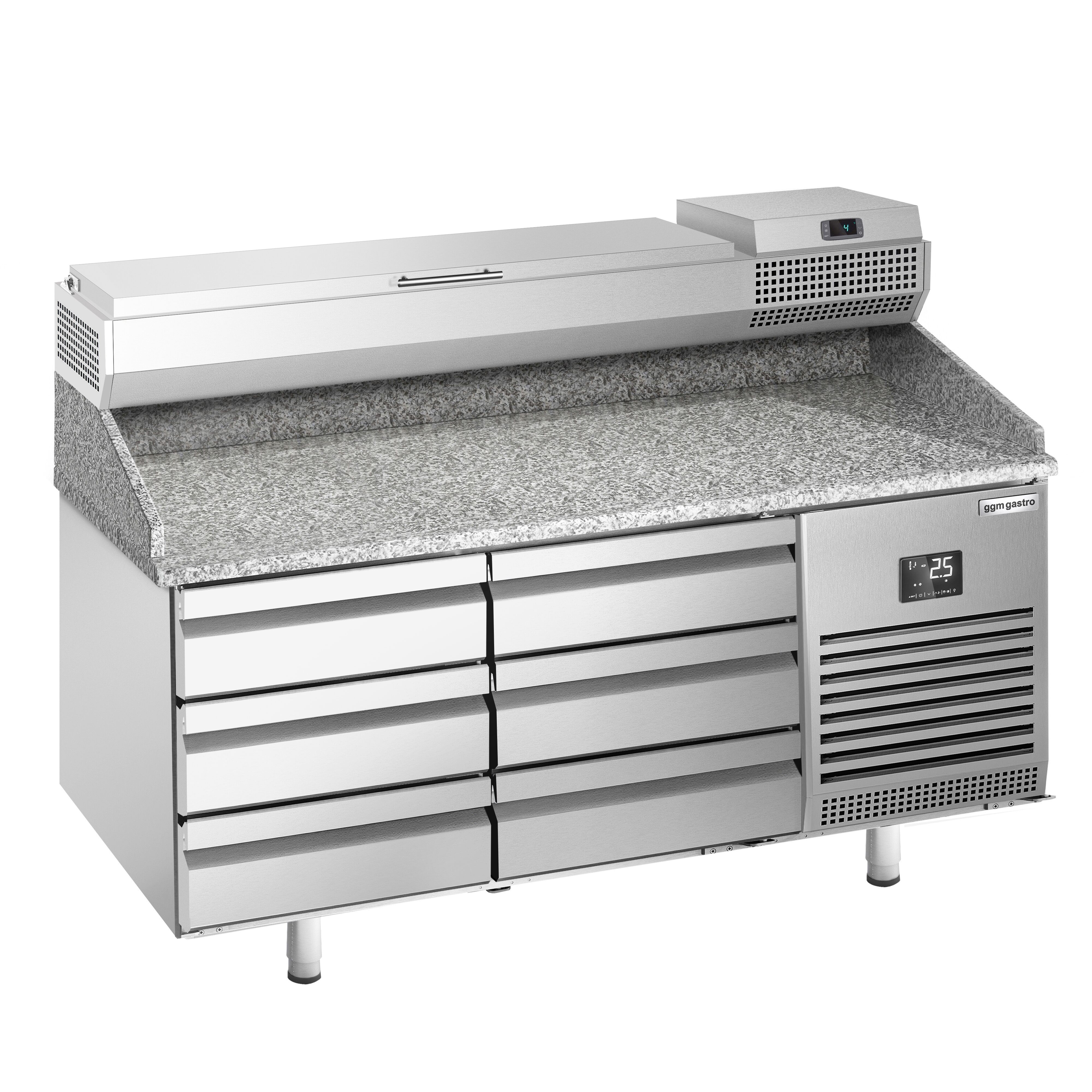 Table réfrigérée à pizza Premium PLUS - 1490x700 mm - avec 6 tiroirs - incl. vitrine réfrigérée - 6x GN 1/4