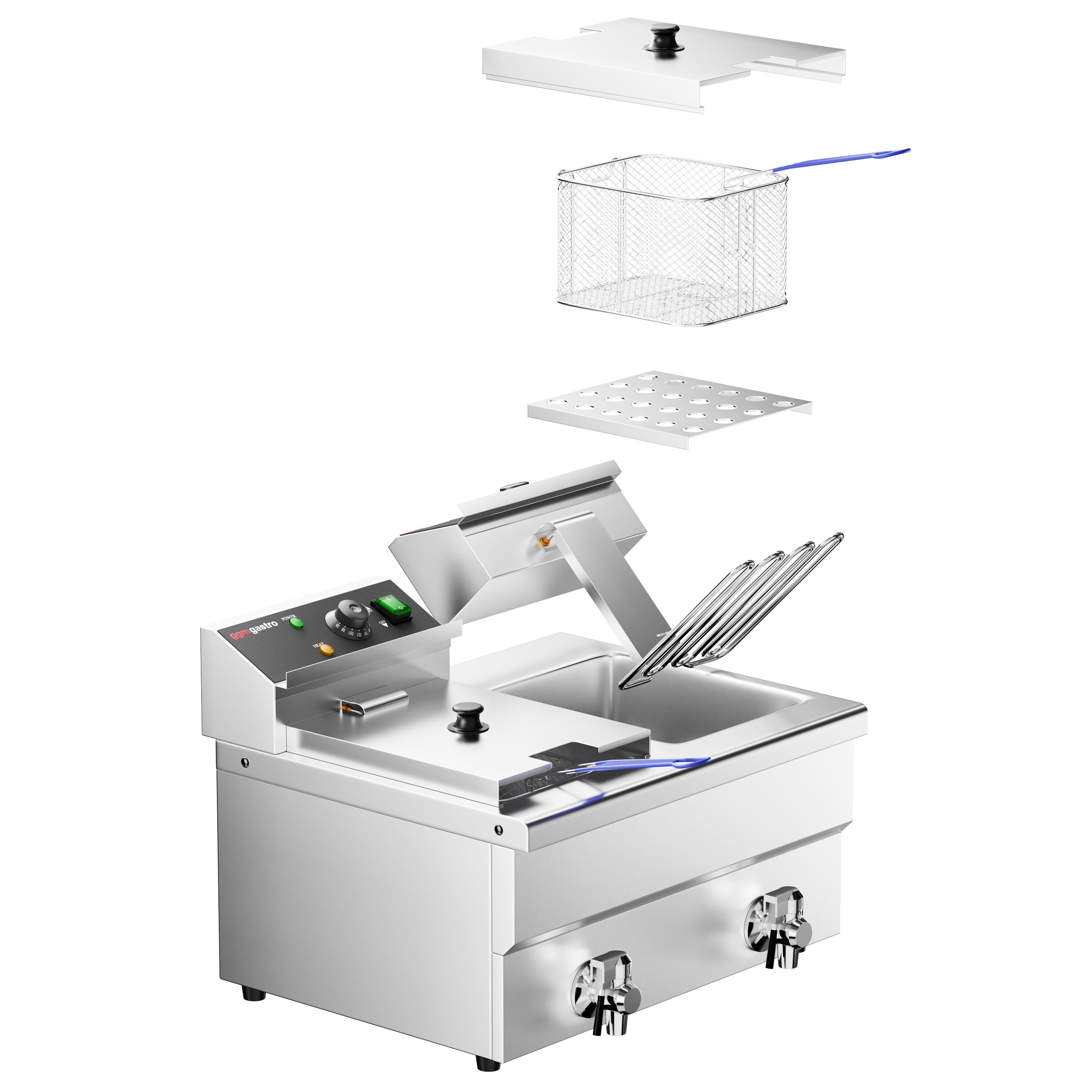 Friteuse électrique double – 8+8 litres – 6,5 kW – avec robinet de vidange