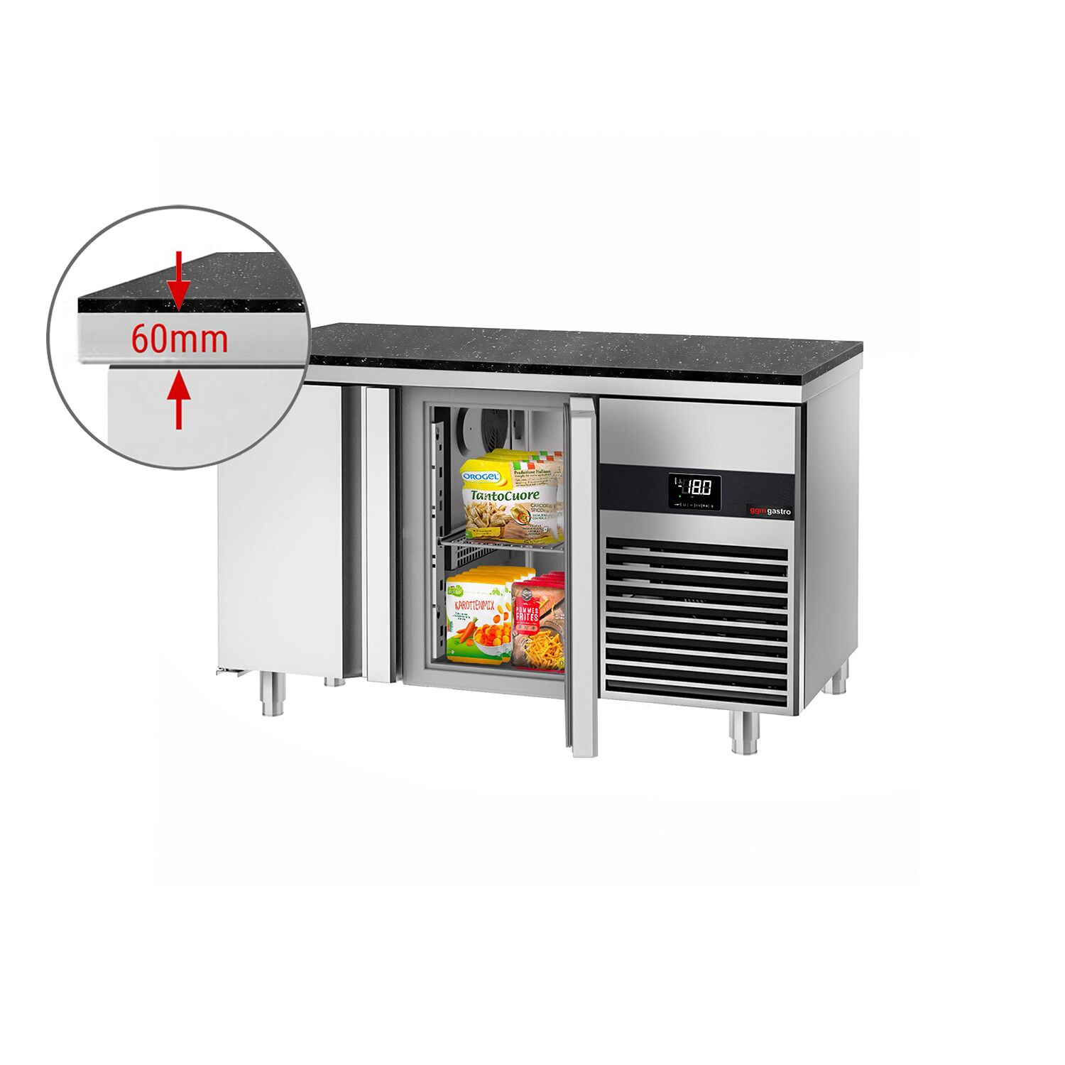 PREMIUM Freezer Counter – 1400 × 700 mm – with 2 Doors – incl. Granite Worktop
