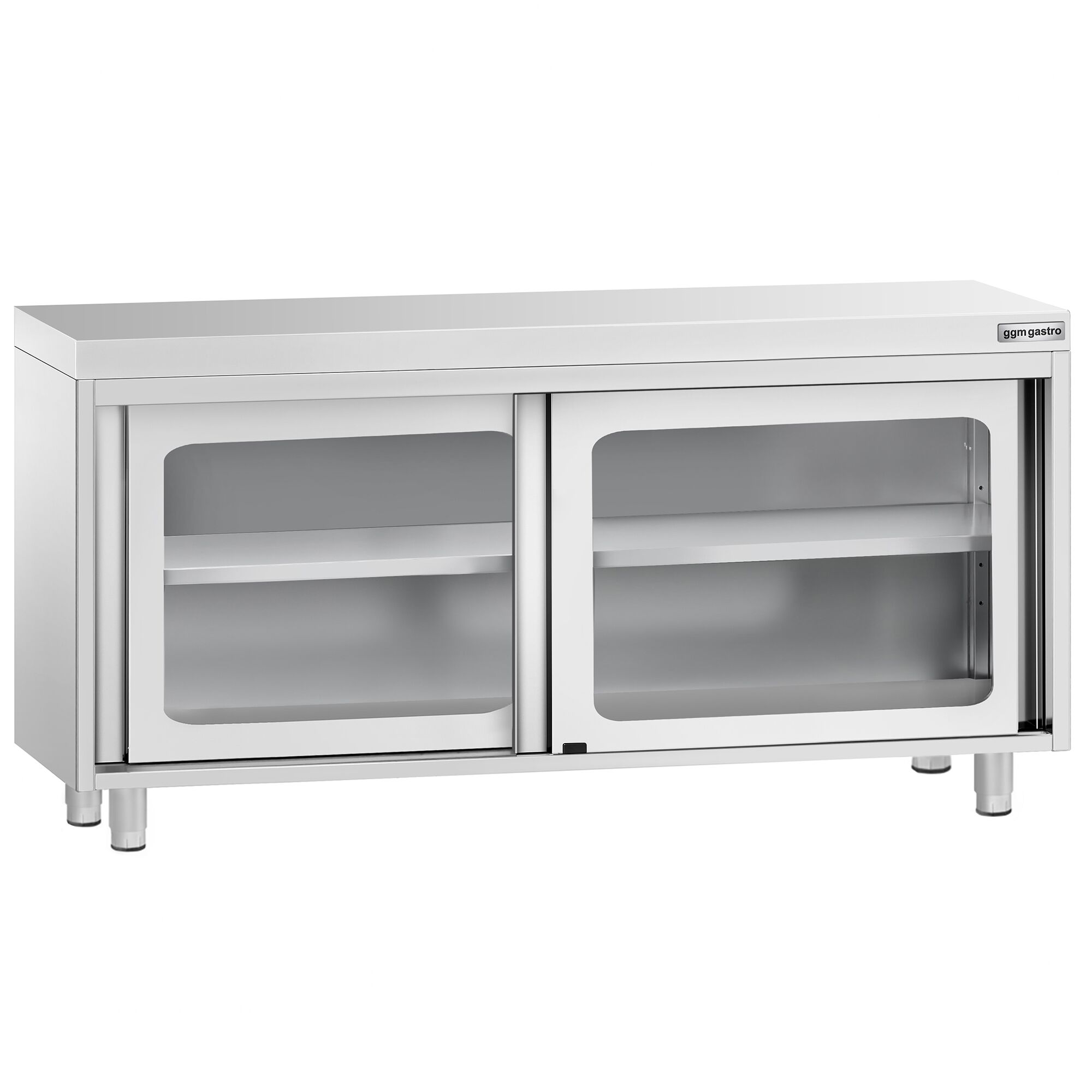 Table armoire en acier inoxydable PREMIUM - 1600x600mm - avec portes coulissantes vitrées