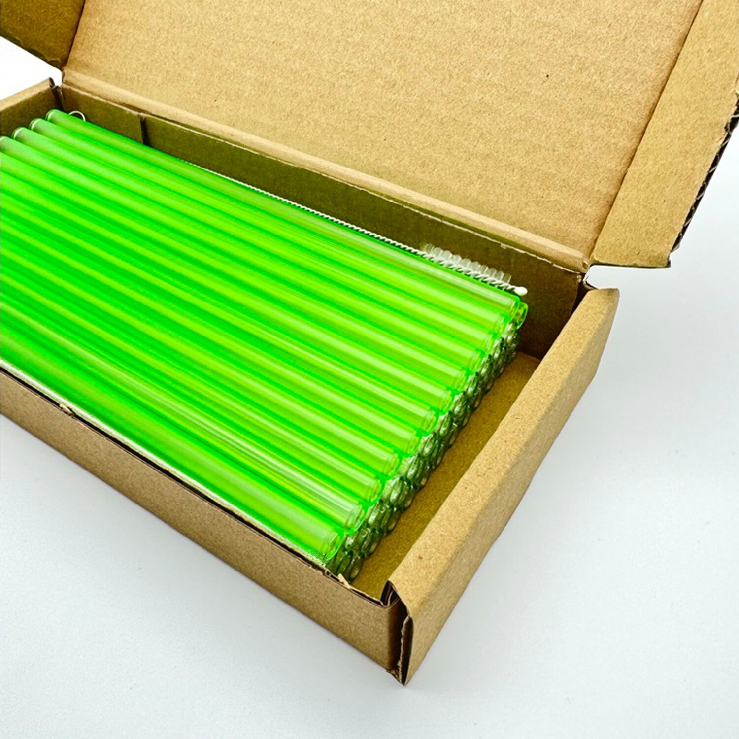 (50 pièces) Pailles en verre – 150 mm – Ø 8 mm – vert néon – incl. 1 brosse de nettoyage