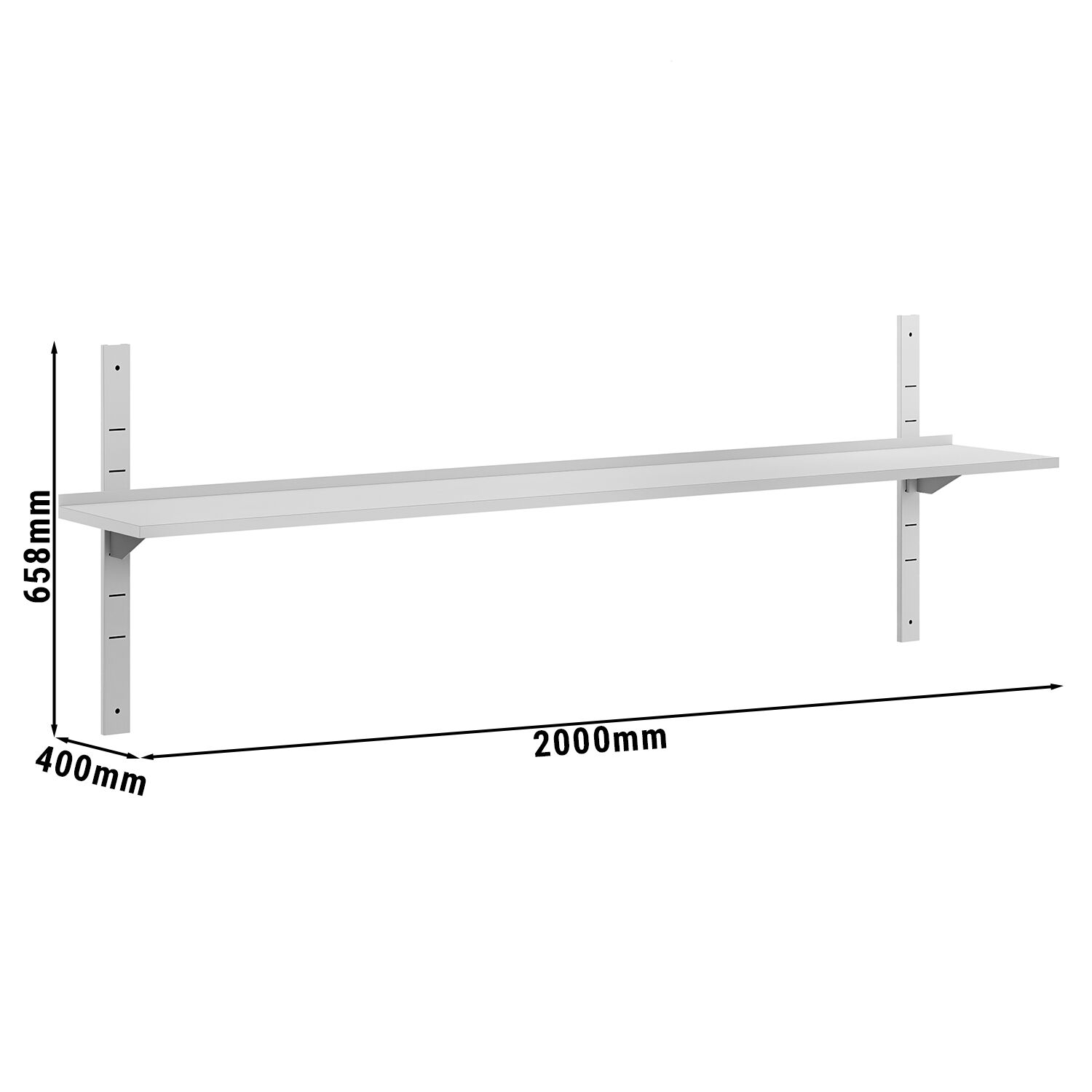Étagère murale ECO en inox - 2000 × 400 mm - avec 1 étage
