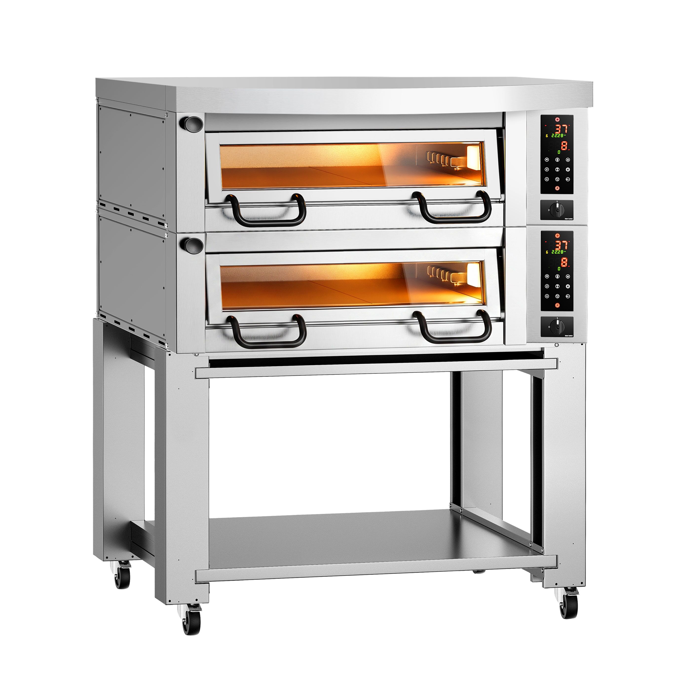 Elektro Pizzaofen Power - 4+4x 34cm - Digital - inkl. Haube, Untergestell & Rollen