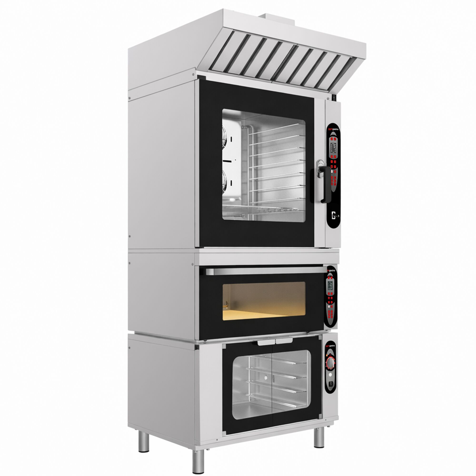 Four mixte de boulangerie – Digital – 6x EN 600 × 400 – incl. système de lavage, hotte, four à étages & étuve 12x EN 600 × 400