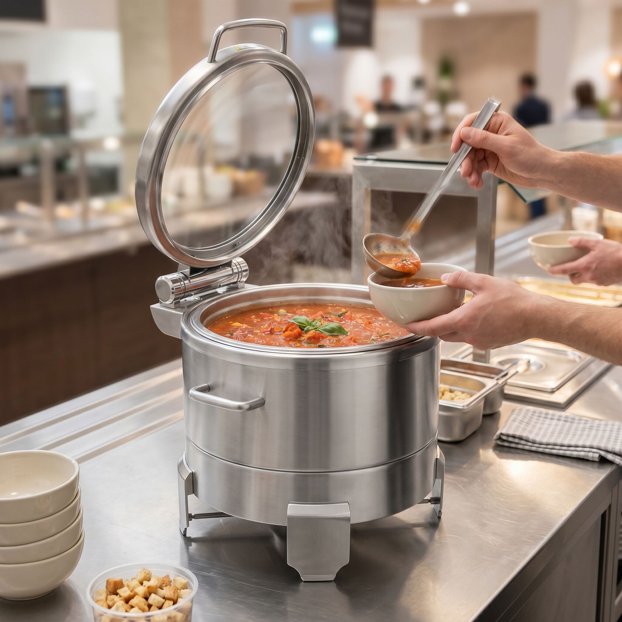 Chafing dish - Rond - avec couvercle en verre à fermeture douce (Soft-Close) - 8.9L